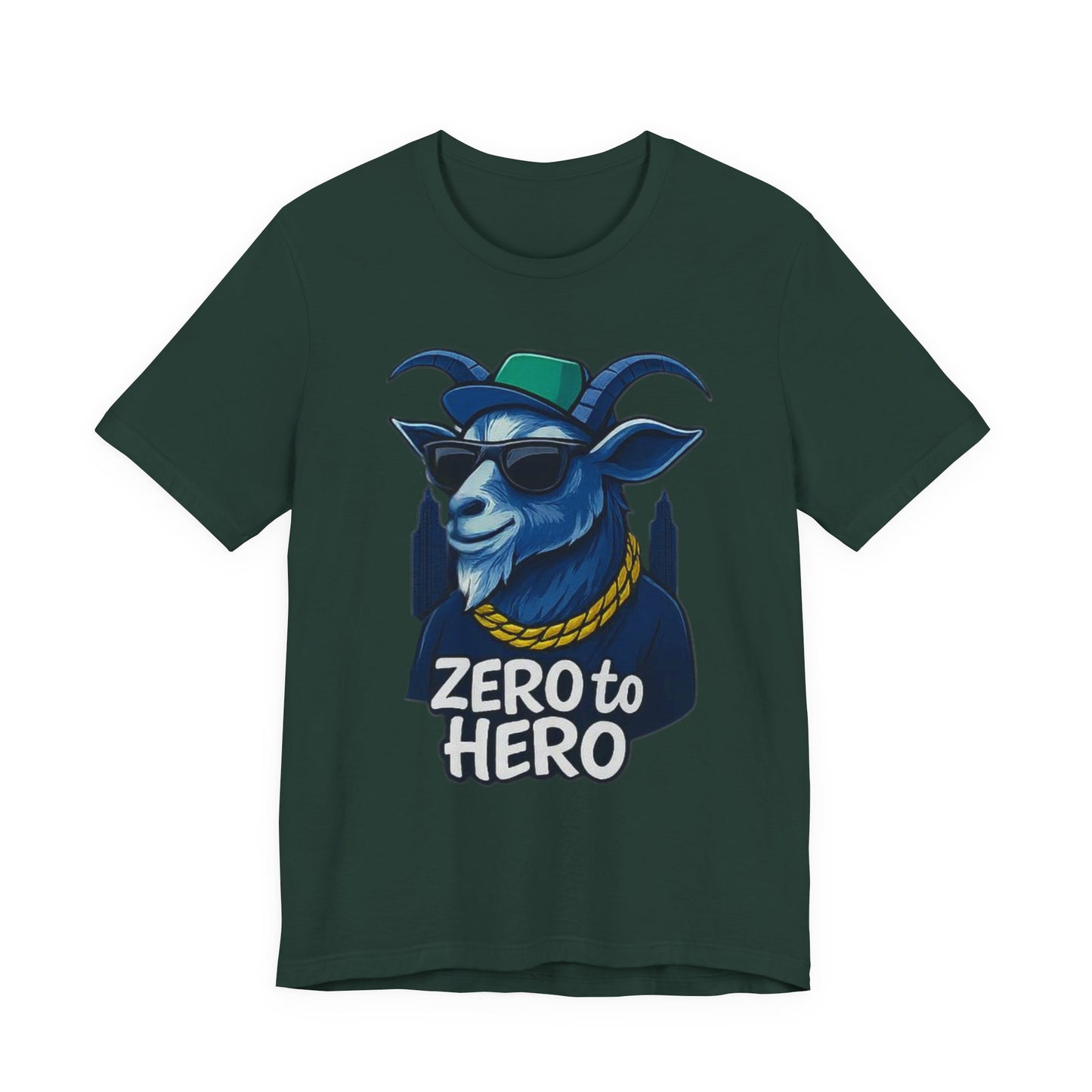 Zero to Hero Goat Tee | Funny Graphic Shirt, Unisex T-Shirt, Gift for Animal Lovers, Birthday Gift, Casual Wear, Motivational Apparel