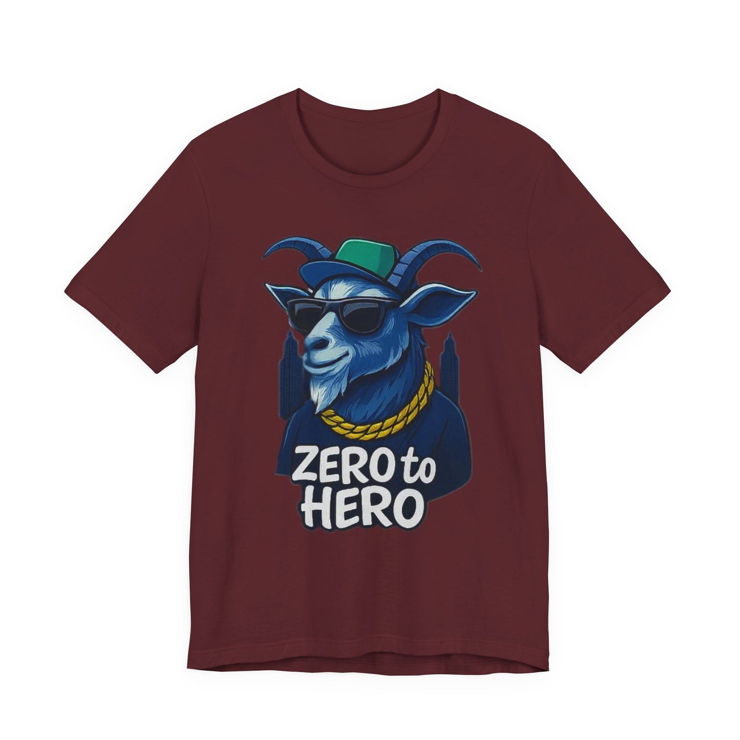 Zero to Hero Goat Tee | Funny Graphic Shirt, Unisex T-Shirt, Gift for Animal Lovers, Birthday Gift, Casual Wear, Motivational Apparel