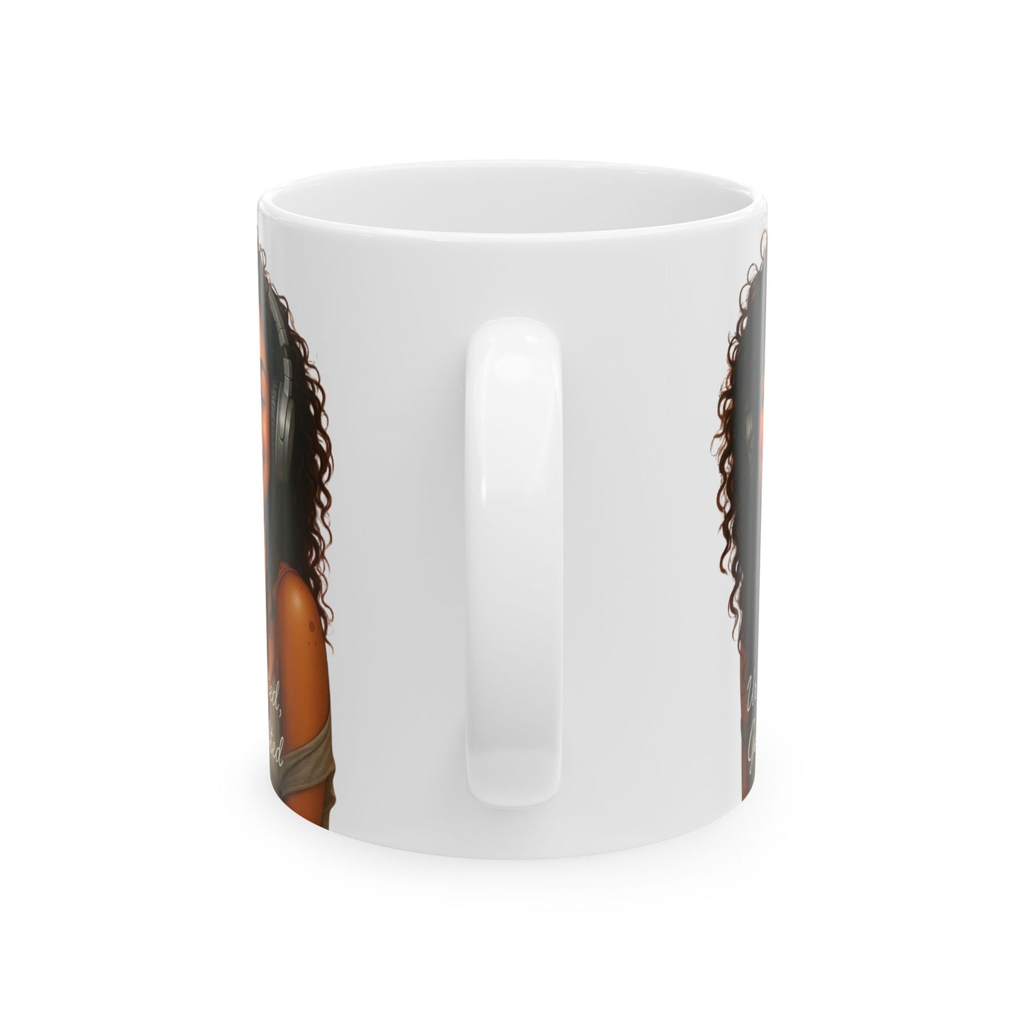 Artistic Ceramic Mug with Beautiful Curly Hair Design, Unique Coffee Cup, Gift for Her, Inspirational Mug, Morning Coffee