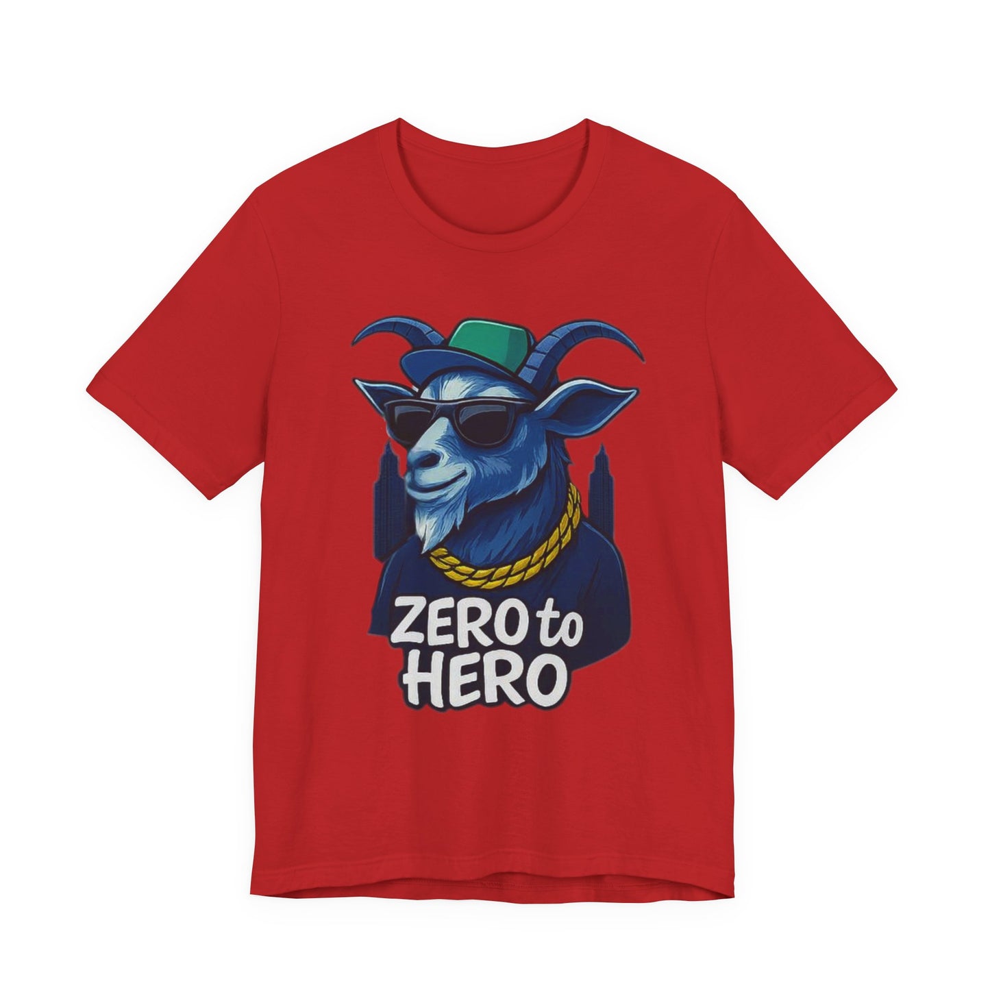 Zero to Hero Goat Tee | Funny Graphic Shirt, Unisex T-Shirt, Gift for Animal Lovers, Birthday Gift, Casual Wear, Motivational Apparel