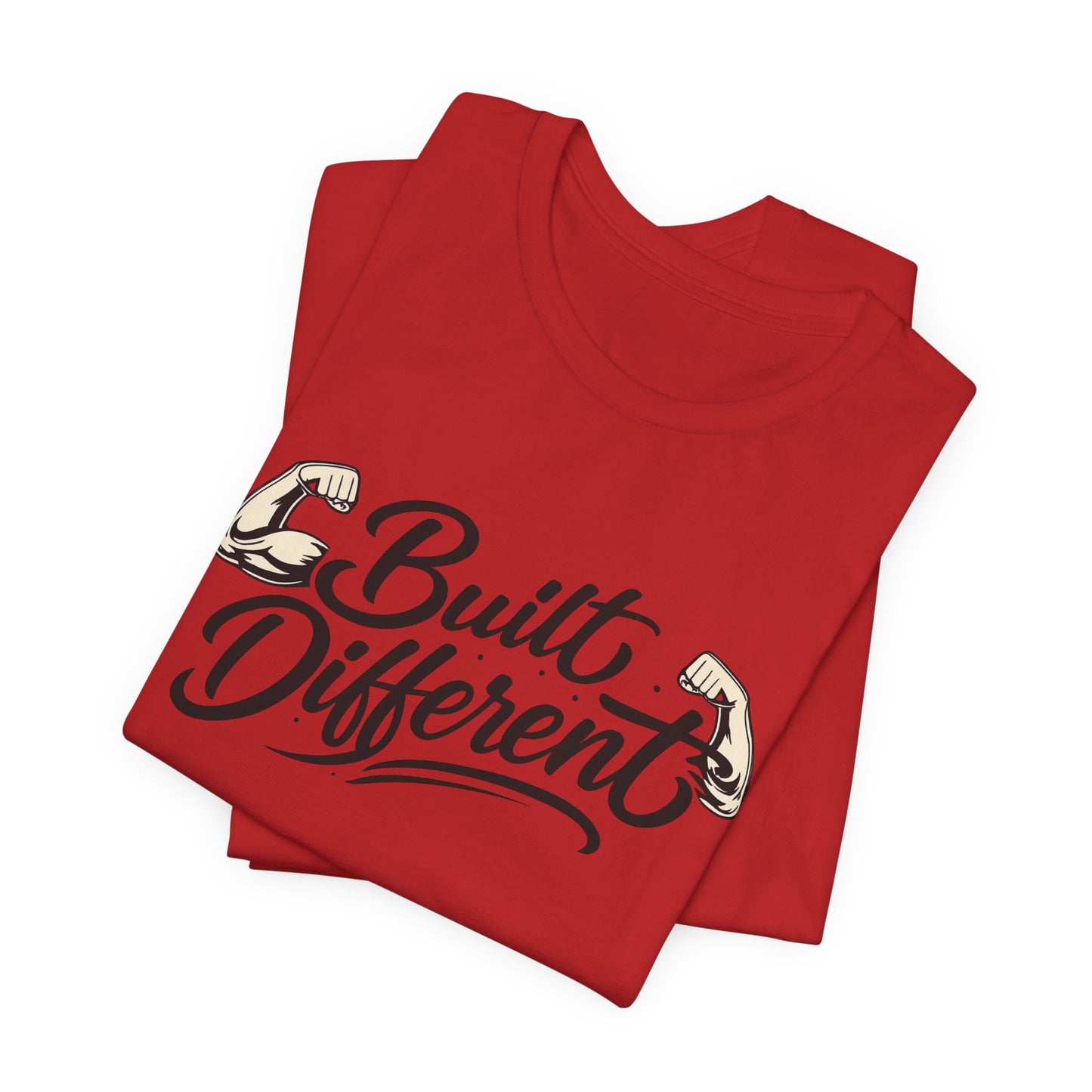 Built Different T-Shirt — Motivational Fitness Tee with Flexing Arms