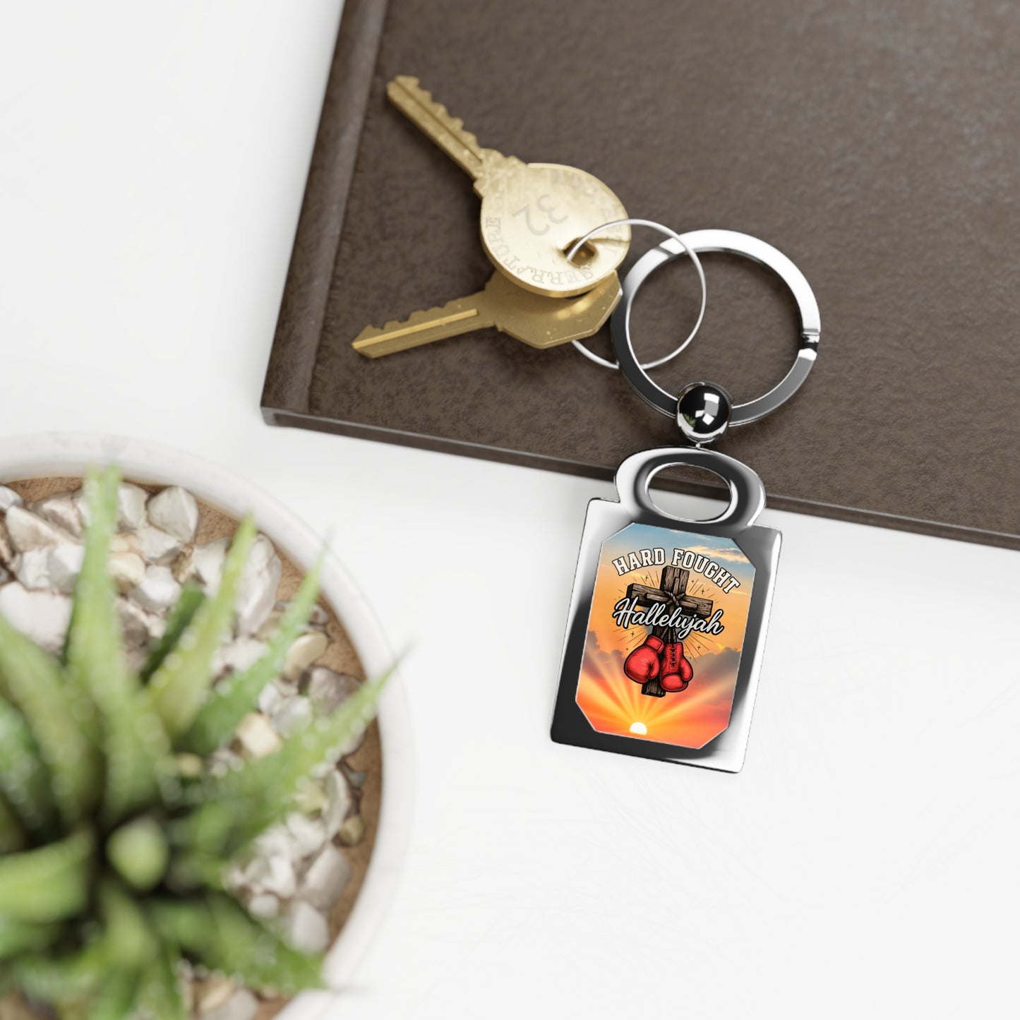 Rectangle Photo Keyring, Personalized Keychain, Gift for Him, Custom Key Holder, Boxing Motivational Keyring, Unique Keepsake