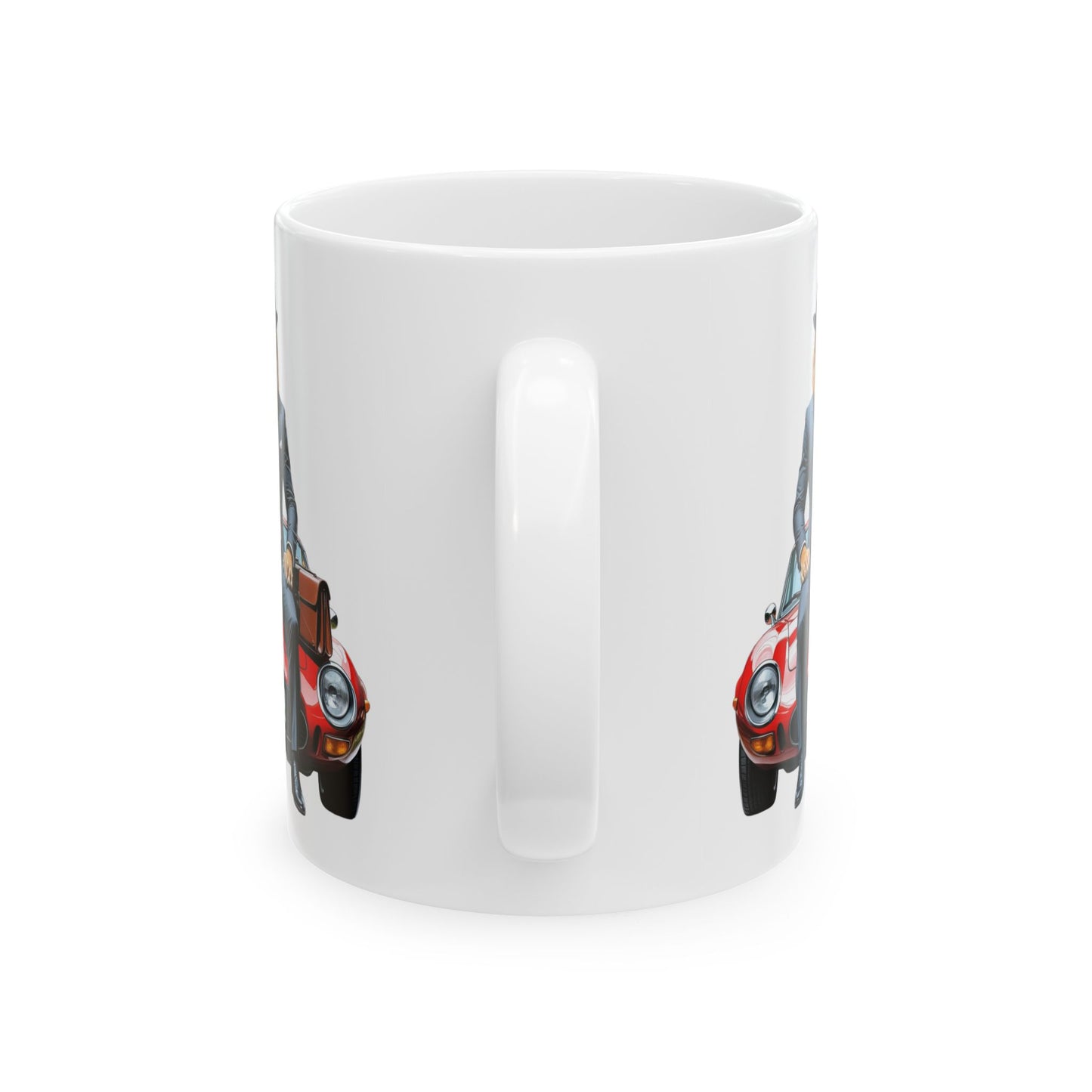 Vintage Car Ceramic Mug, Classic Car Lovers Gift, Travel Souvenir, Home Barista Coffee Cup, Fun Road Trip Decor