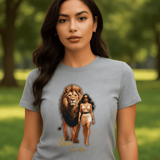 Wild Spirit Unisex Tee, Lion & Woman Graphic Shirt, Boho Style, Animal Lover Gift, Summer Casual Wear, Festival Outfit