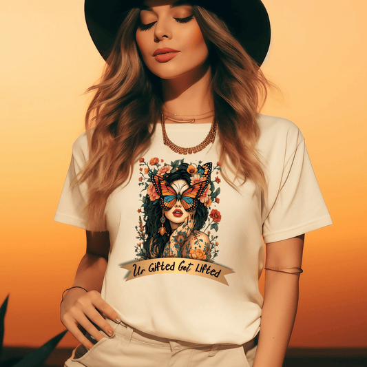 Artistic Unisex Tee: 'Un-Gifted & Lifted' Shirt, Boho Style, Gift for Her, Fashion Statement, Inspirational Quote, Casual Wear