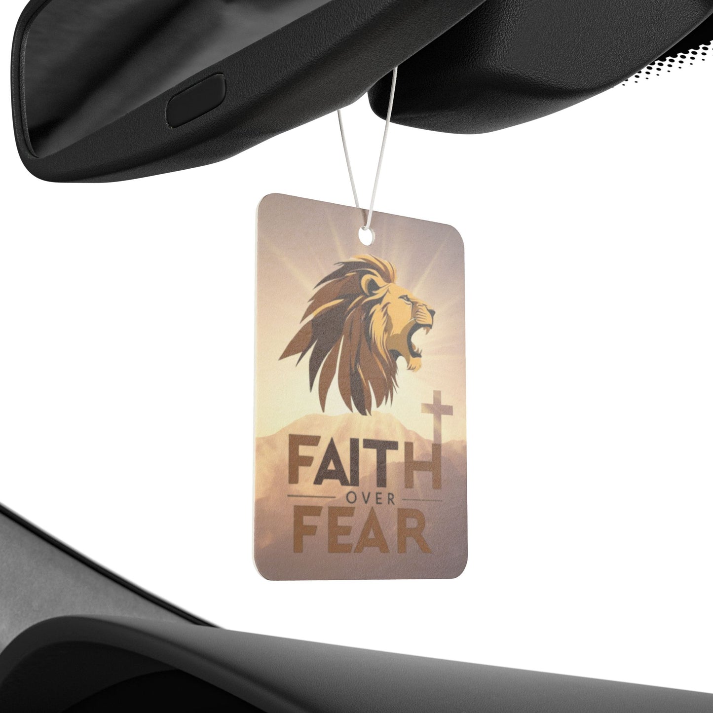 Faith Over Fear Car Air Freshener | Inspirational Lion Design | Spiritual Gift, Auto Decor, Church Accessory, Faith-Based Home Decor