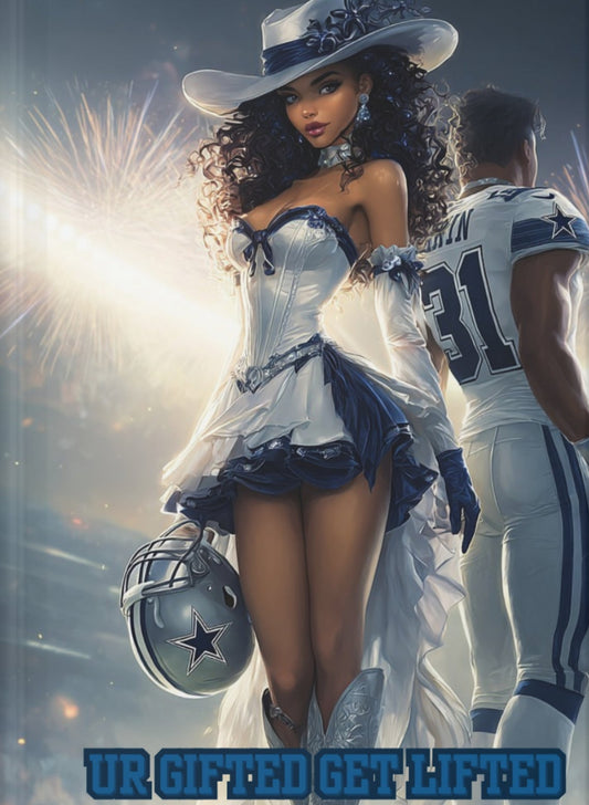 Promotional poster with a woman in a white and blue outfit holding a helmet, with fireworks in the background.