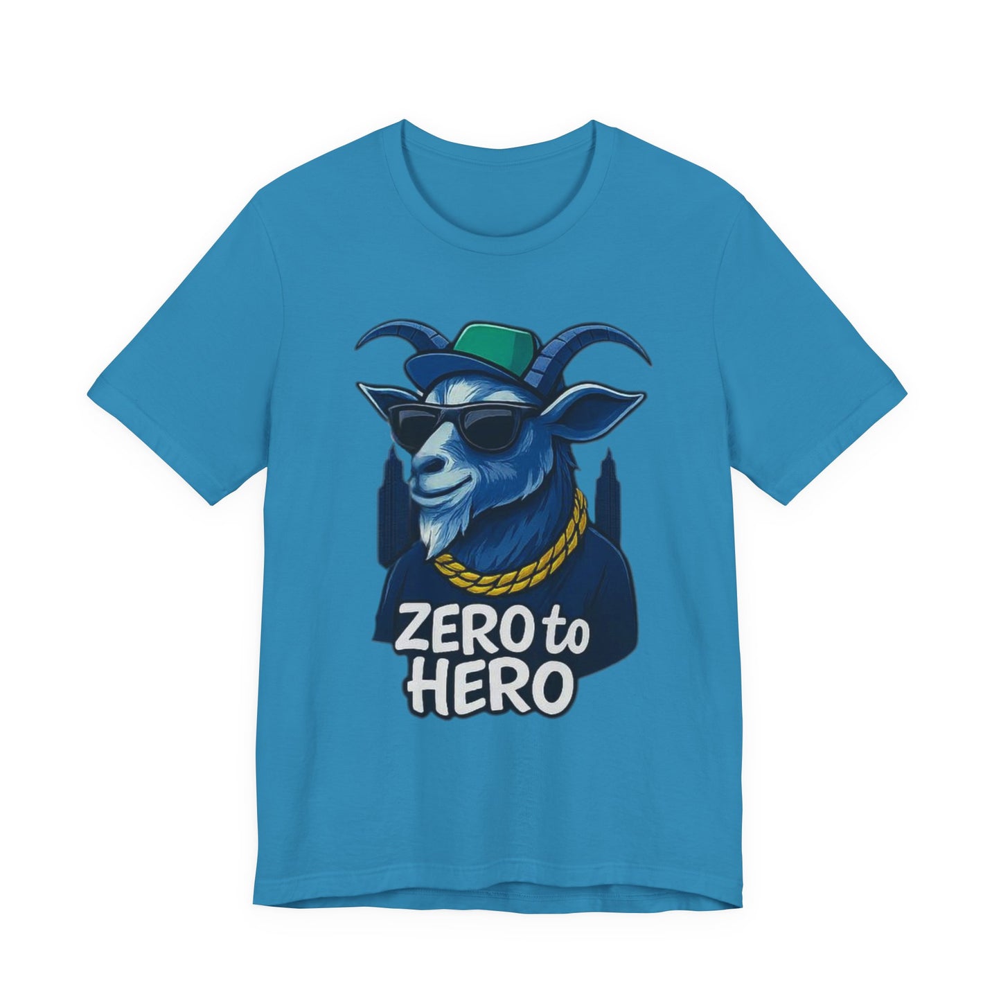 Zero to Hero Goat Tee | Funny Graphic Shirt, Unisex T-Shirt, Gift for Animal Lovers, Birthday Gift, Casual Wear, Motivational Apparel