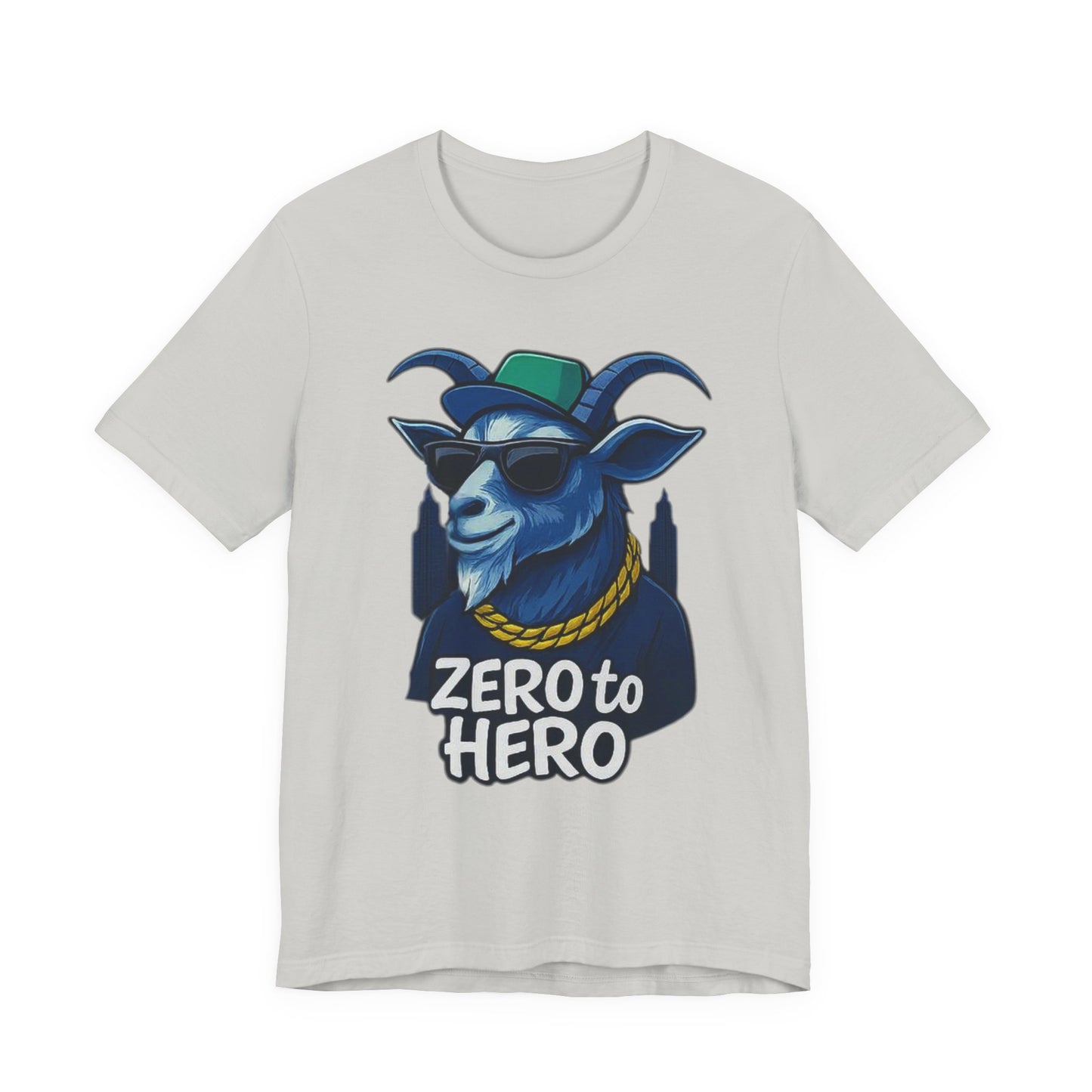 Zero to Hero Goat Tee | Funny Graphic Shirt, Unisex T-Shirt, Gift for Animal Lovers, Birthday Gift, Casual Wear, Motivational Apparel