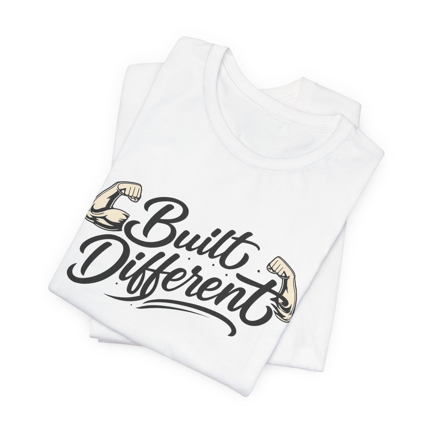 Built Different T-Shirt — Motivational Fitness Tee with Flexing Arms