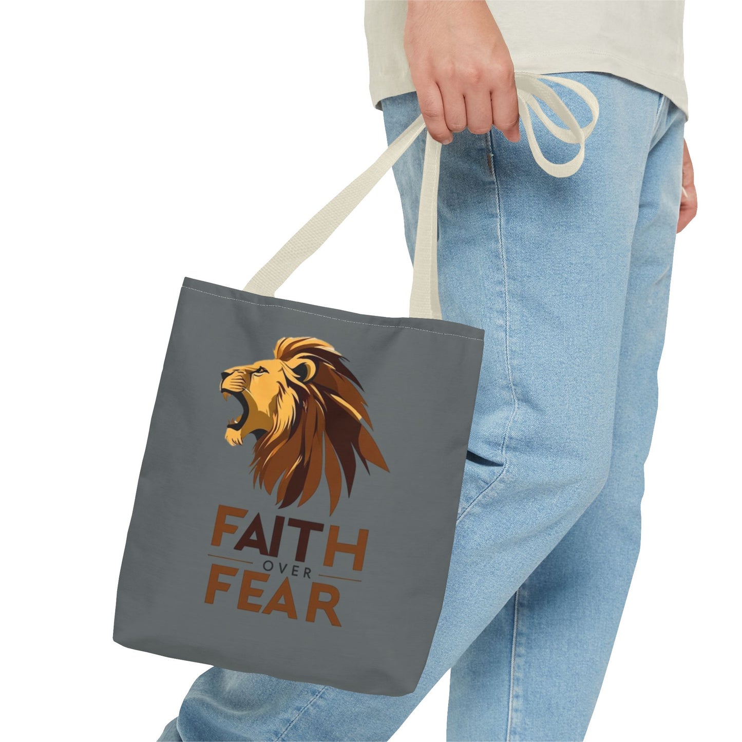 Faith Over Fear Tote Bag, Inspirational Bag, Motivational Tote, Lion Design Purse, Everyday Carryall, Gift for Her, Affirmation Bag