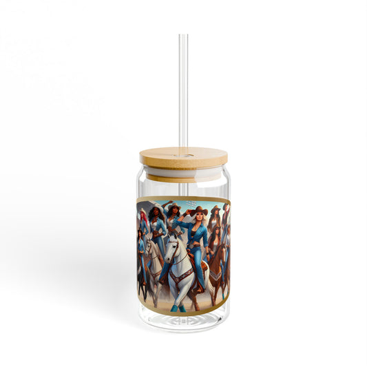 Equestrian-Themed Sipper Glass - 16oz with Stylish Straw