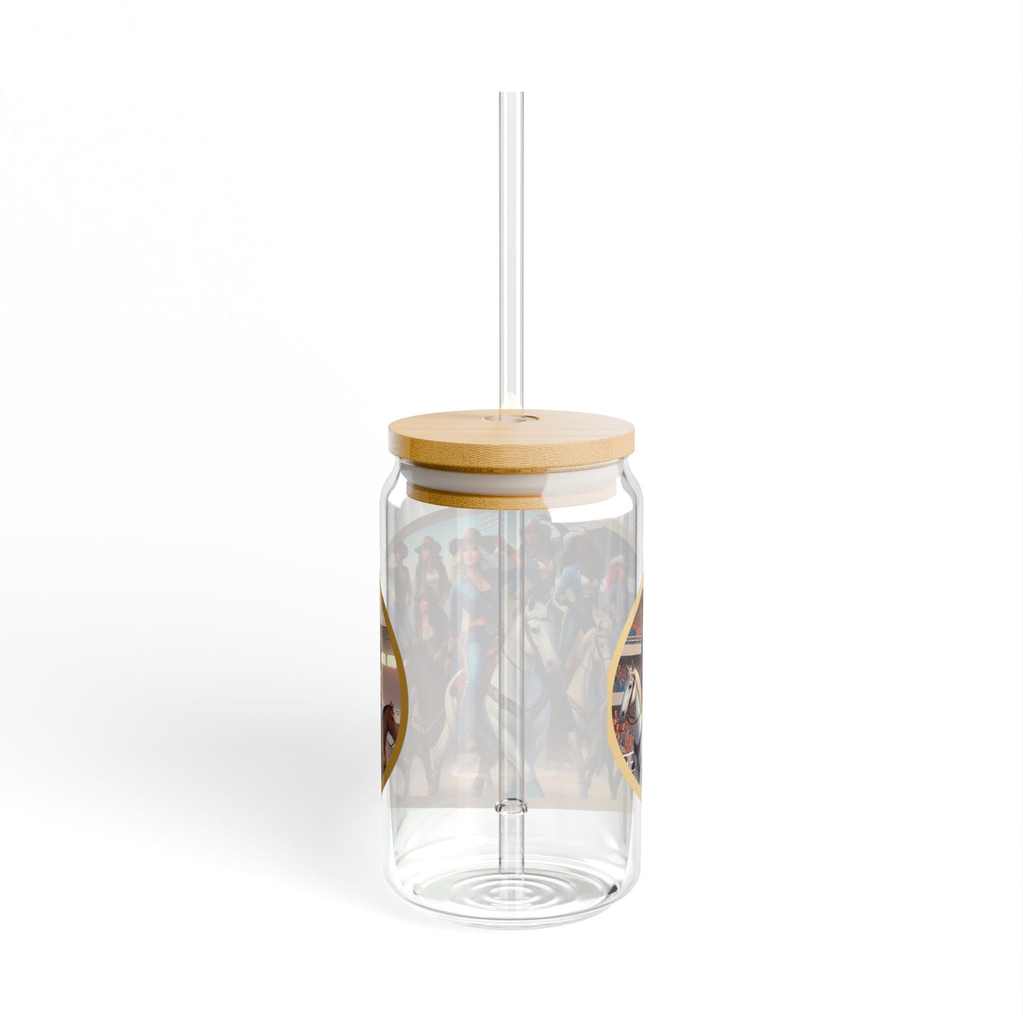 Equestrian-Themed Sipper Glass - 16oz with Stylish Straw