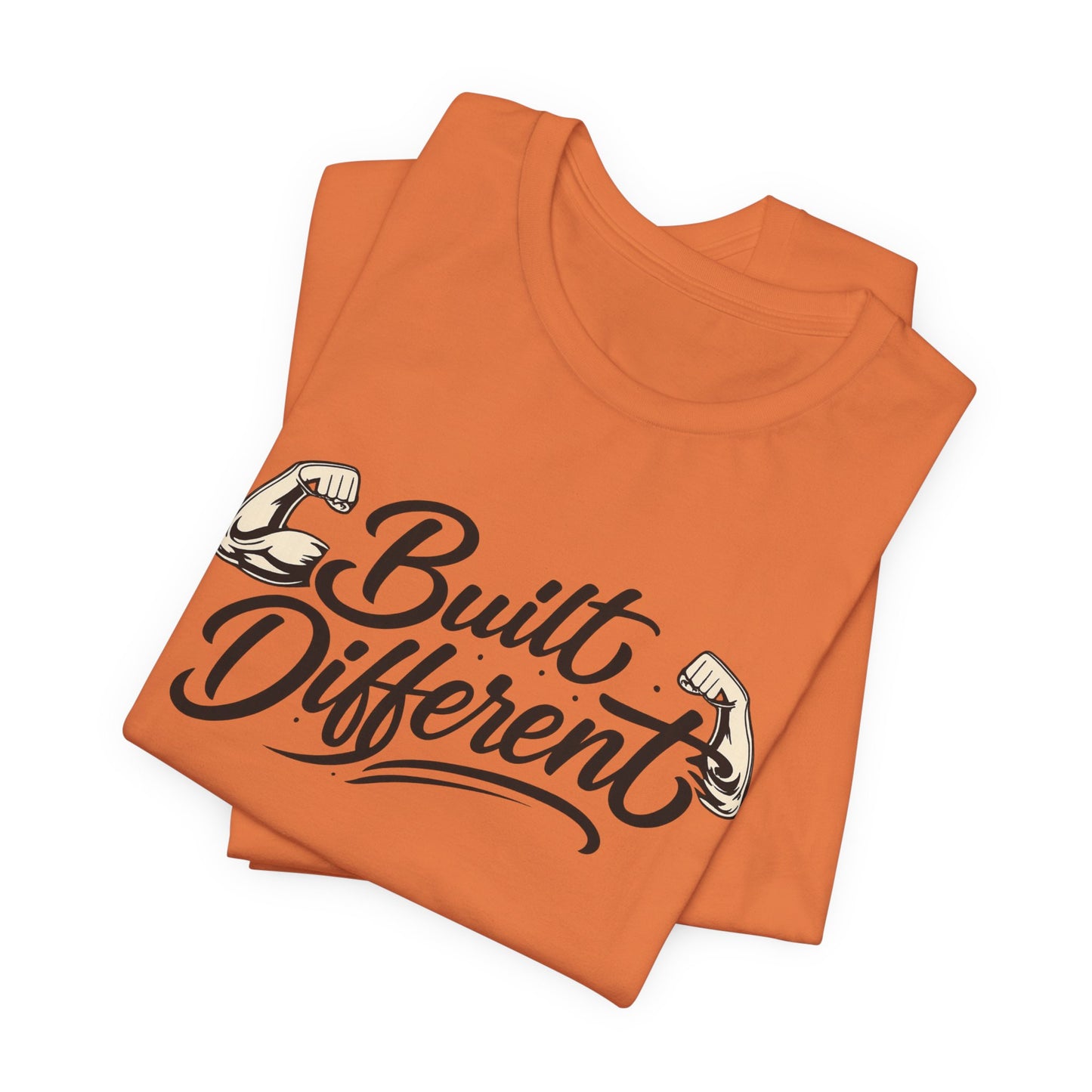 Built Different T-Shirt — Motivational Fitness Tee with Flexing Arms