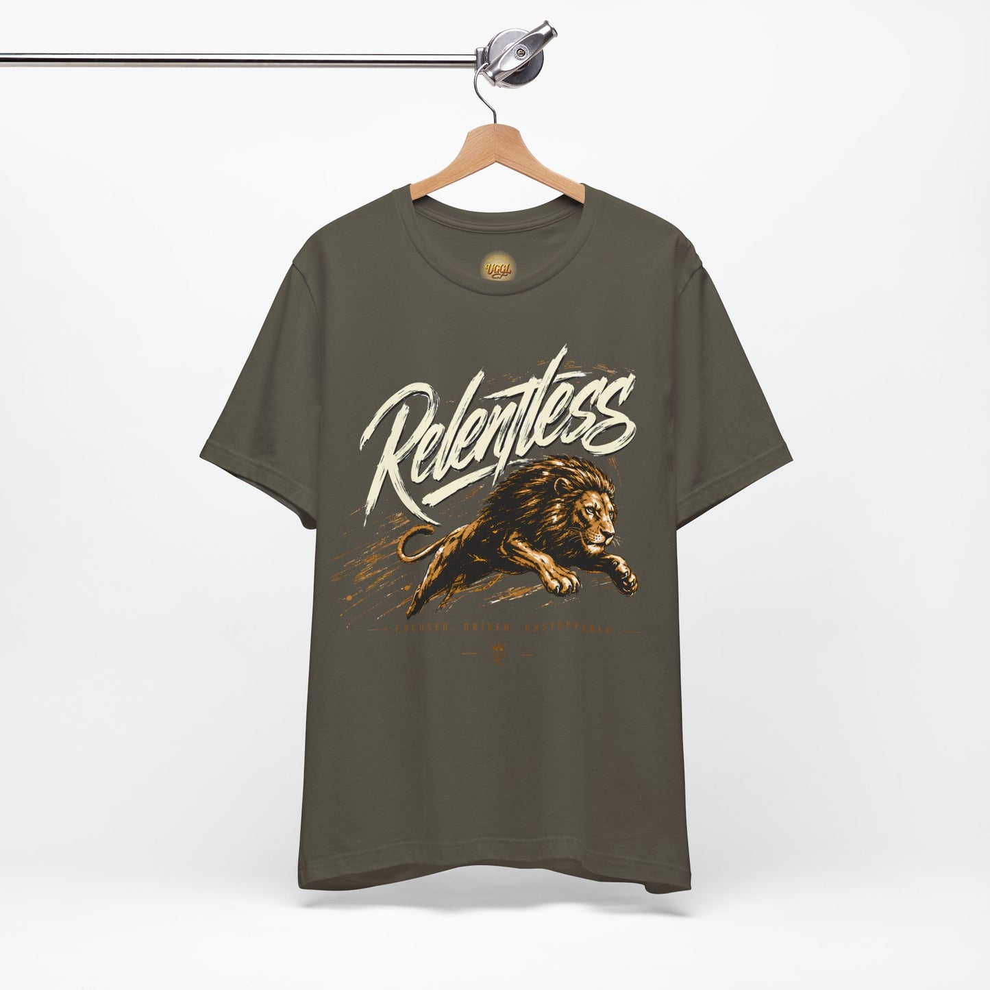Relentless Lion Graphic Tee — Inspirational Athletic Short Sleeve Shirt