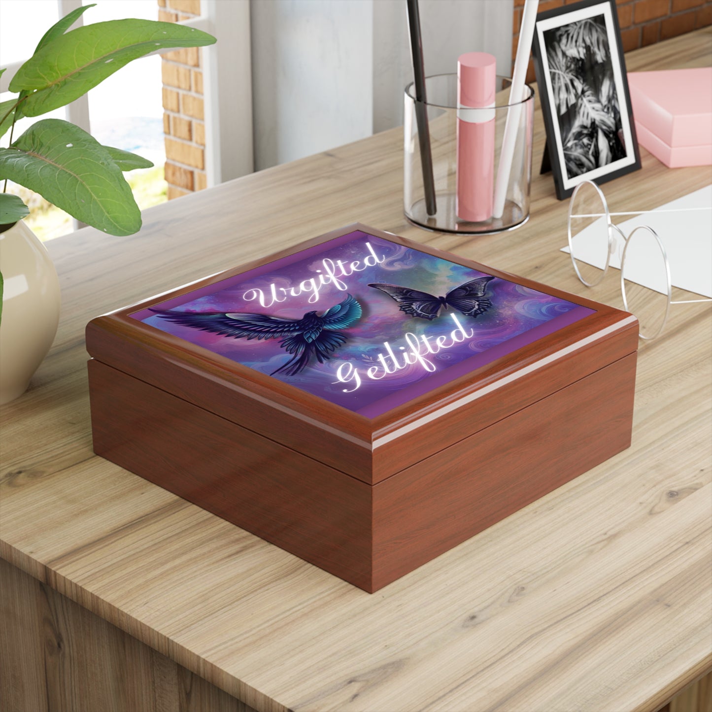 Inspirational Jewelry Box with Butterflies - 'Urgifted, Getlifted'