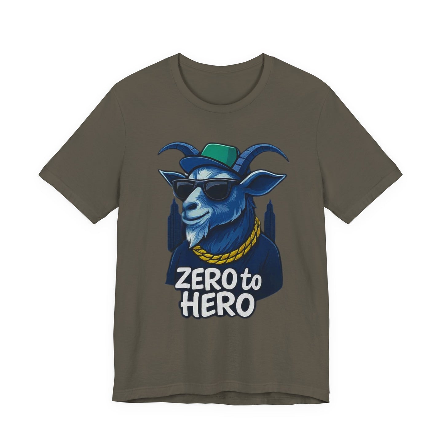 Zero to Hero Goat Tee | Funny Graphic Shirt, Unisex T-Shirt, Gift for Animal Lovers, Birthday Gift, Casual Wear, Motivational Apparel
