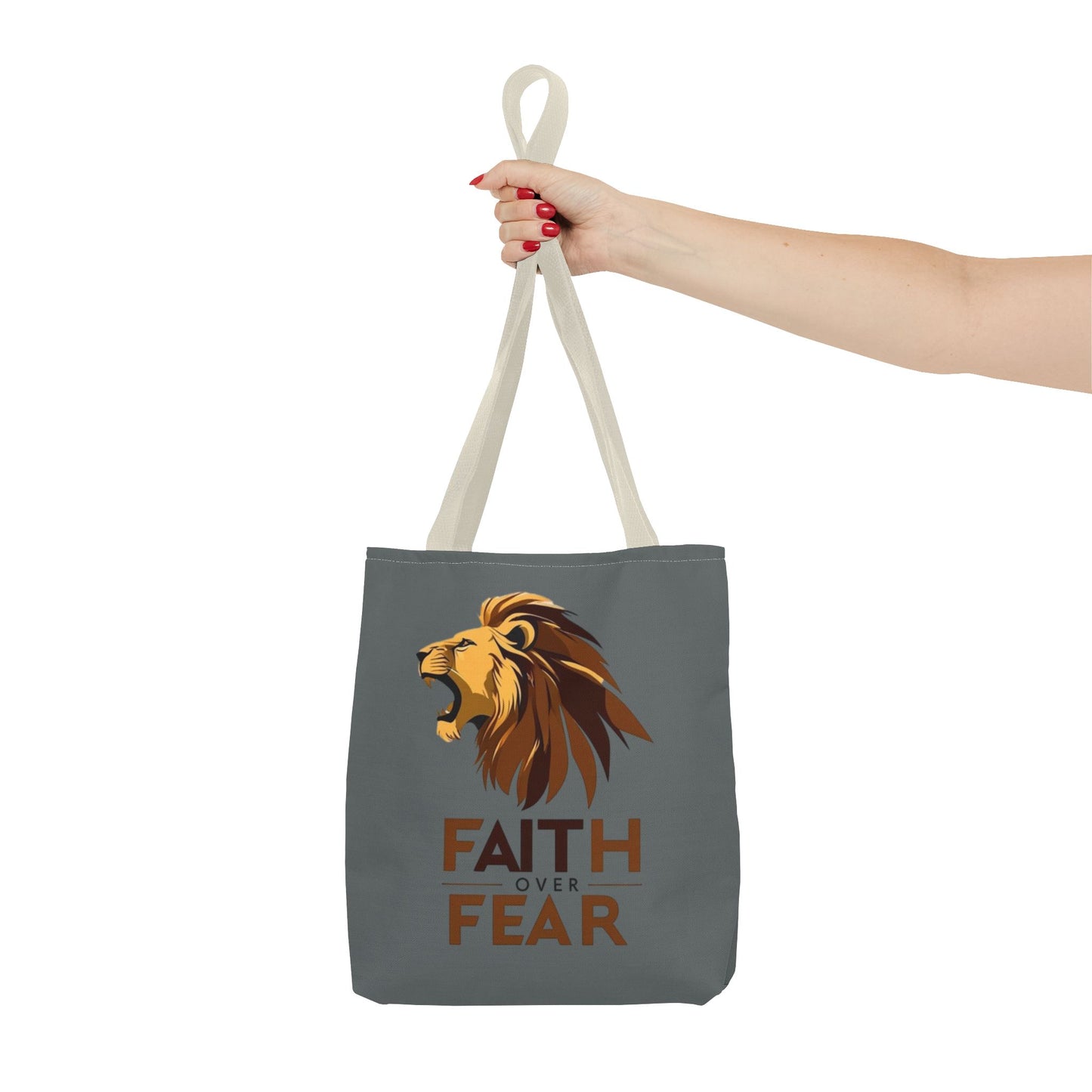 Faith Over Fear Tote Bag, Inspirational Bag, Motivational Tote, Lion Design Purse, Everyday Carryall, Gift for Her, Affirmation Bag