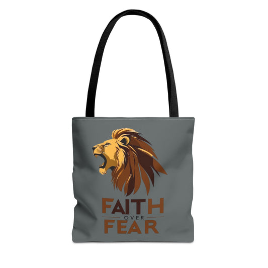 Faith Over Fear Tote Bag, Inspirational Bag, Motivational Tote, Lion Design Purse, Everyday Carryall, Gift for Her, Affirmation Bag