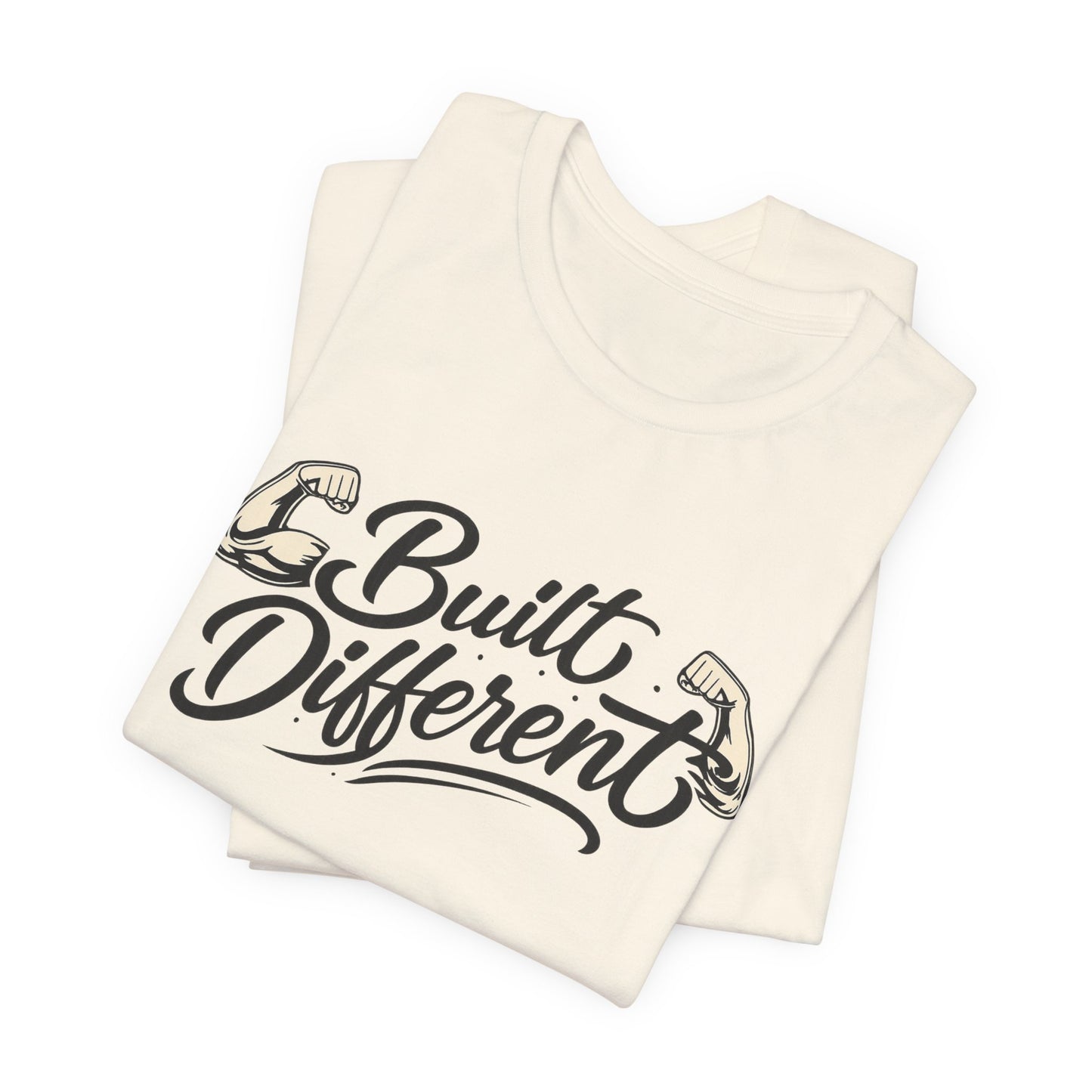Built Different T-Shirt — Motivational Fitness Tee with Flexing Arms