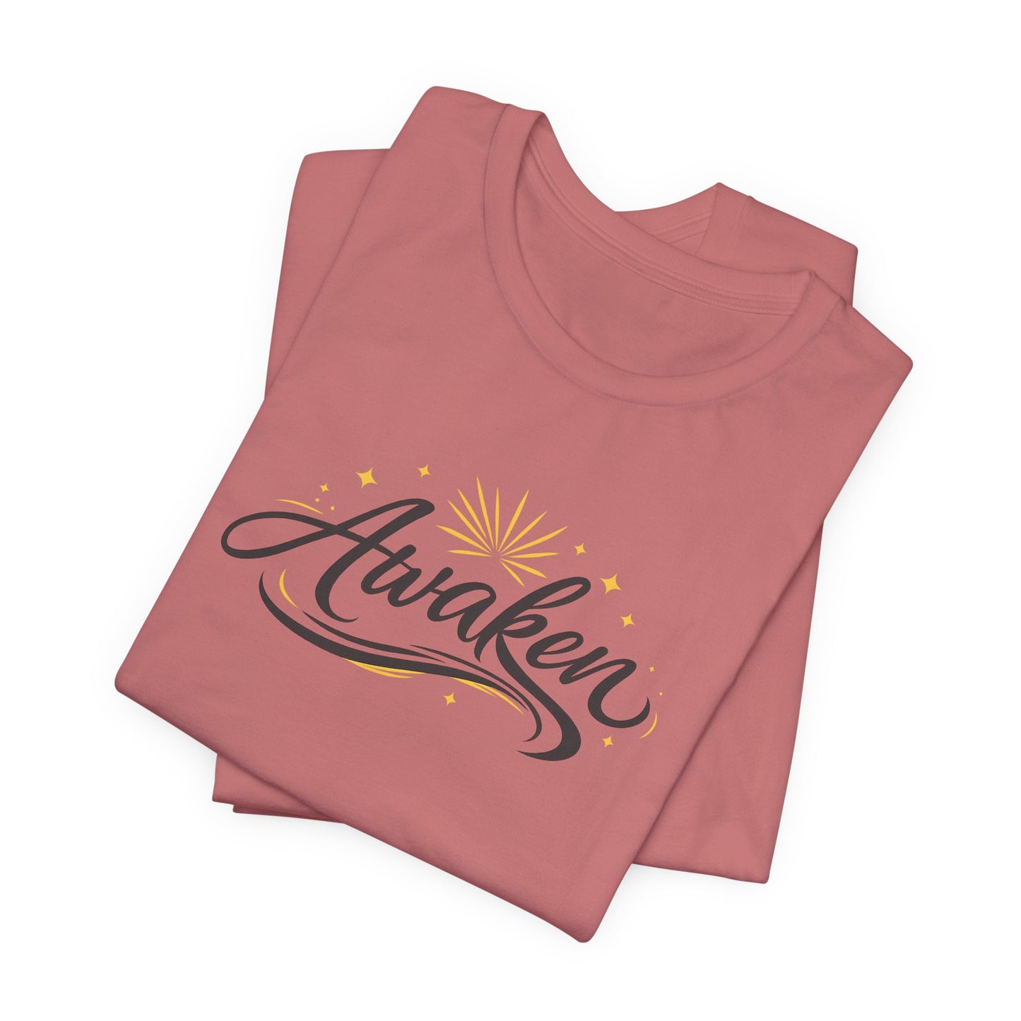 Awaken Graphic Tee — Inspirational Sunrise Typography T-Shirt