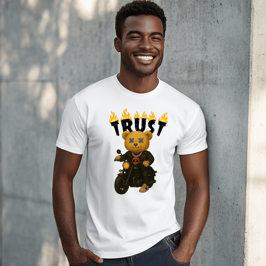 Trust in Flames Bear Tee, Graphic T-Shirt, Casual Wear, Gift for Friends, Birthday Gift, Streetwear Style