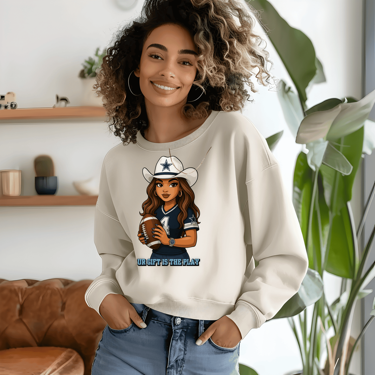 Football Sweatshirt, Cozy Unisex Crewneck, Perfect for Game Day, Women's Football Apparel, Gift for Sports Fans, Western Style [...]