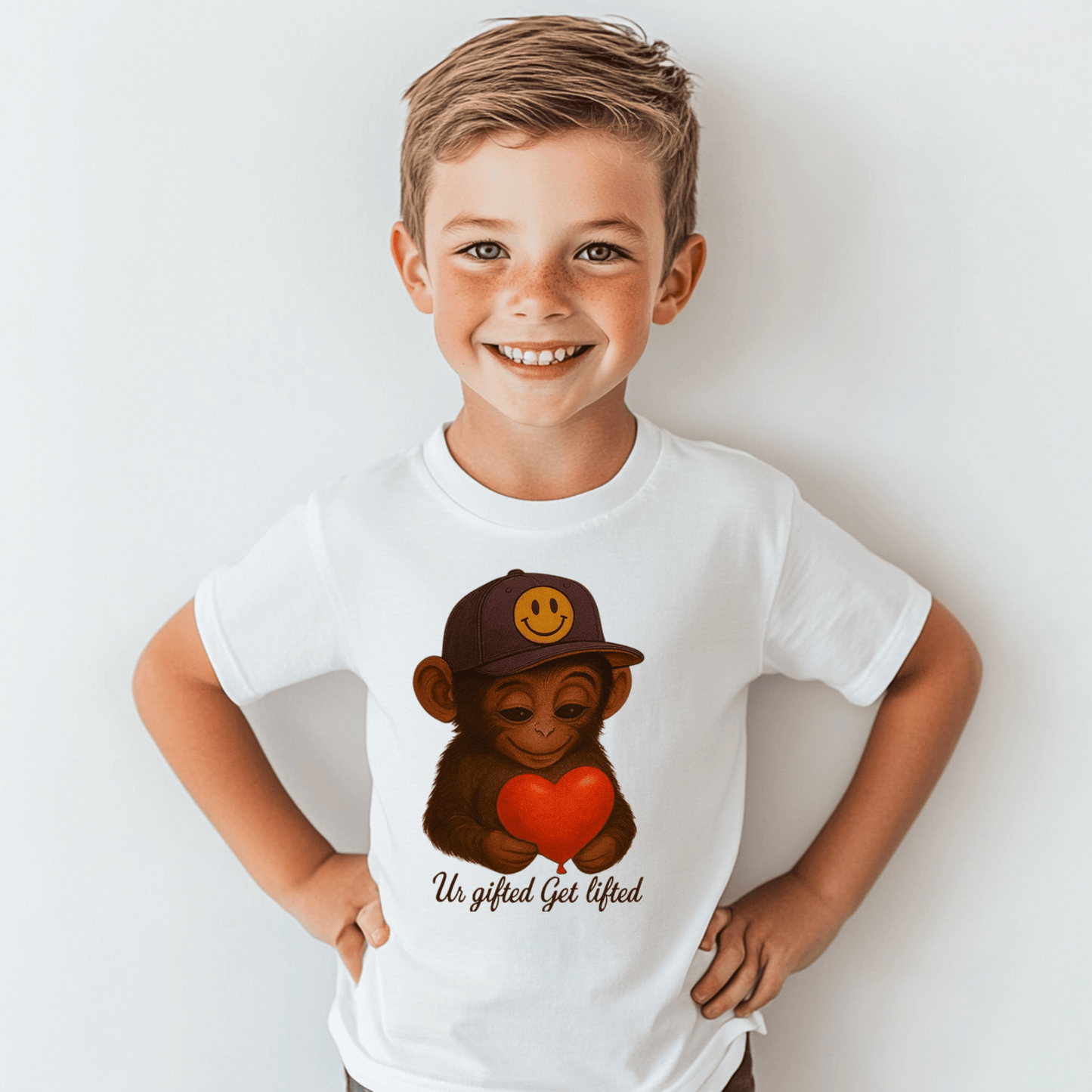 Cute Monkey Heart Youth Tee, Gift for Kids, Fun Casual Wear, Birthday Gift, Back to School Outfit, Un Gifted Get Lifted Shirt