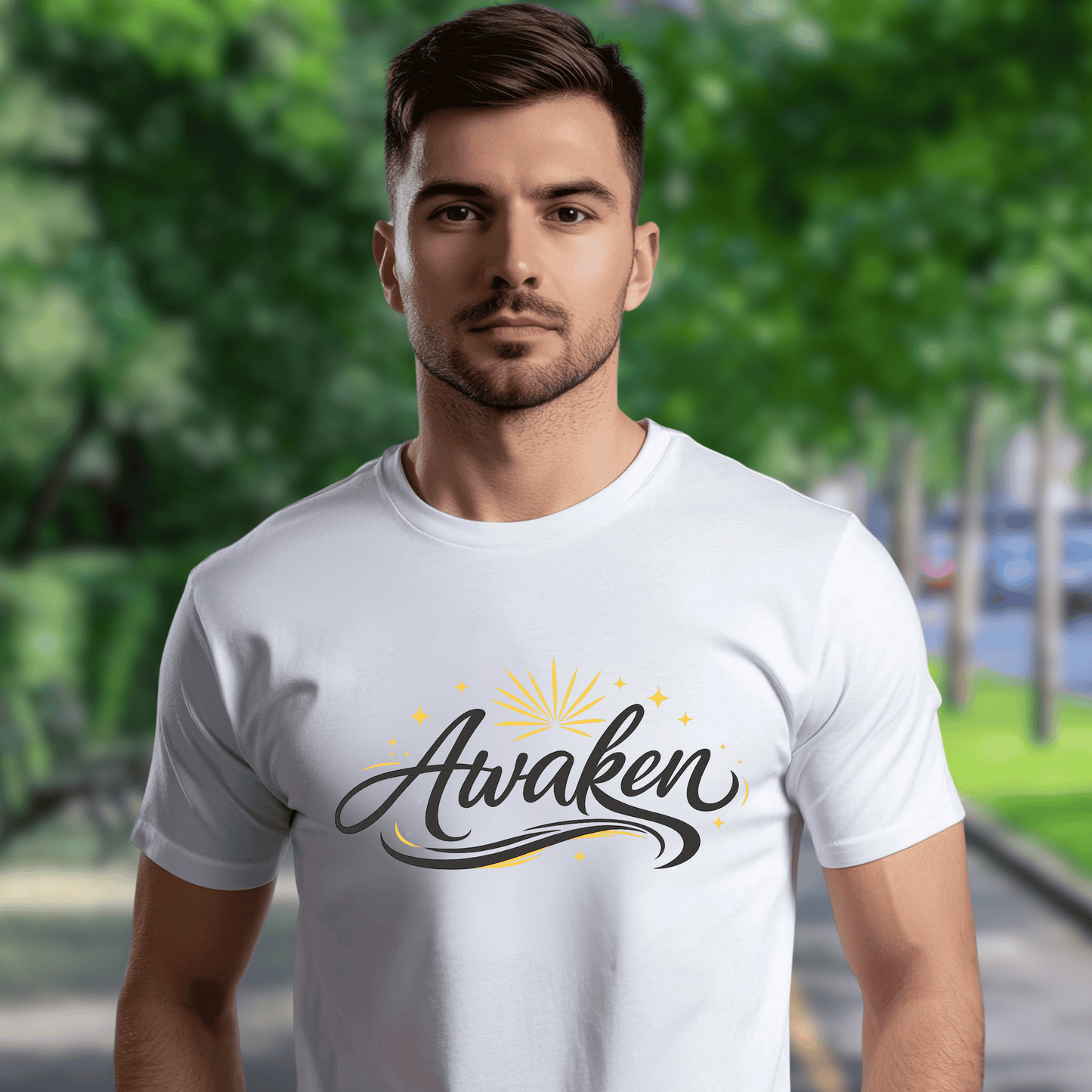 Awaken Graphic Tee — Inspirational Sunrise Typography T-Shirt