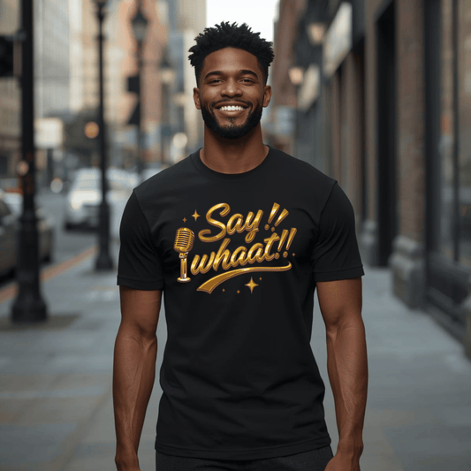 Say What!! Tee — Retro Microphone Karaoke Graphic T‑Shirt