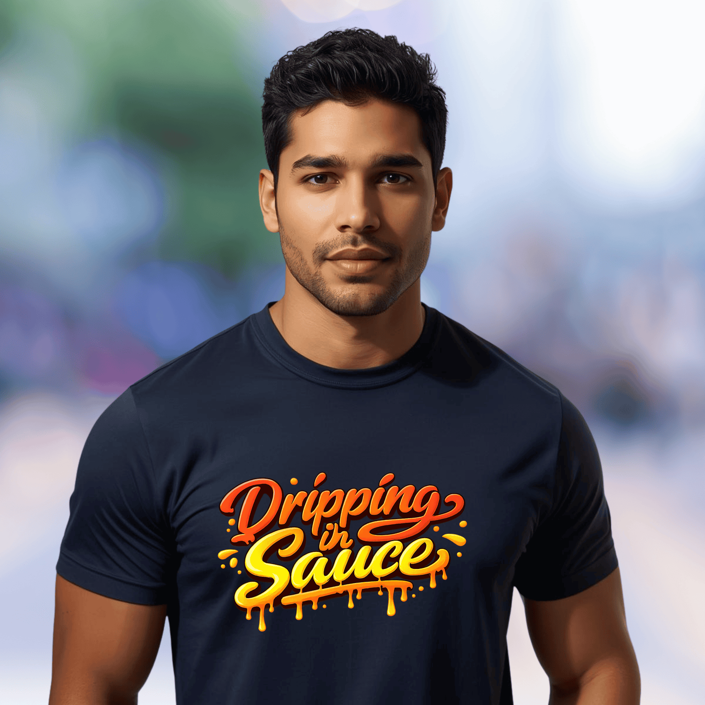 Dripping in Sauce Graphic Tee — Retro Drip Lettering Streetwear Shirt
