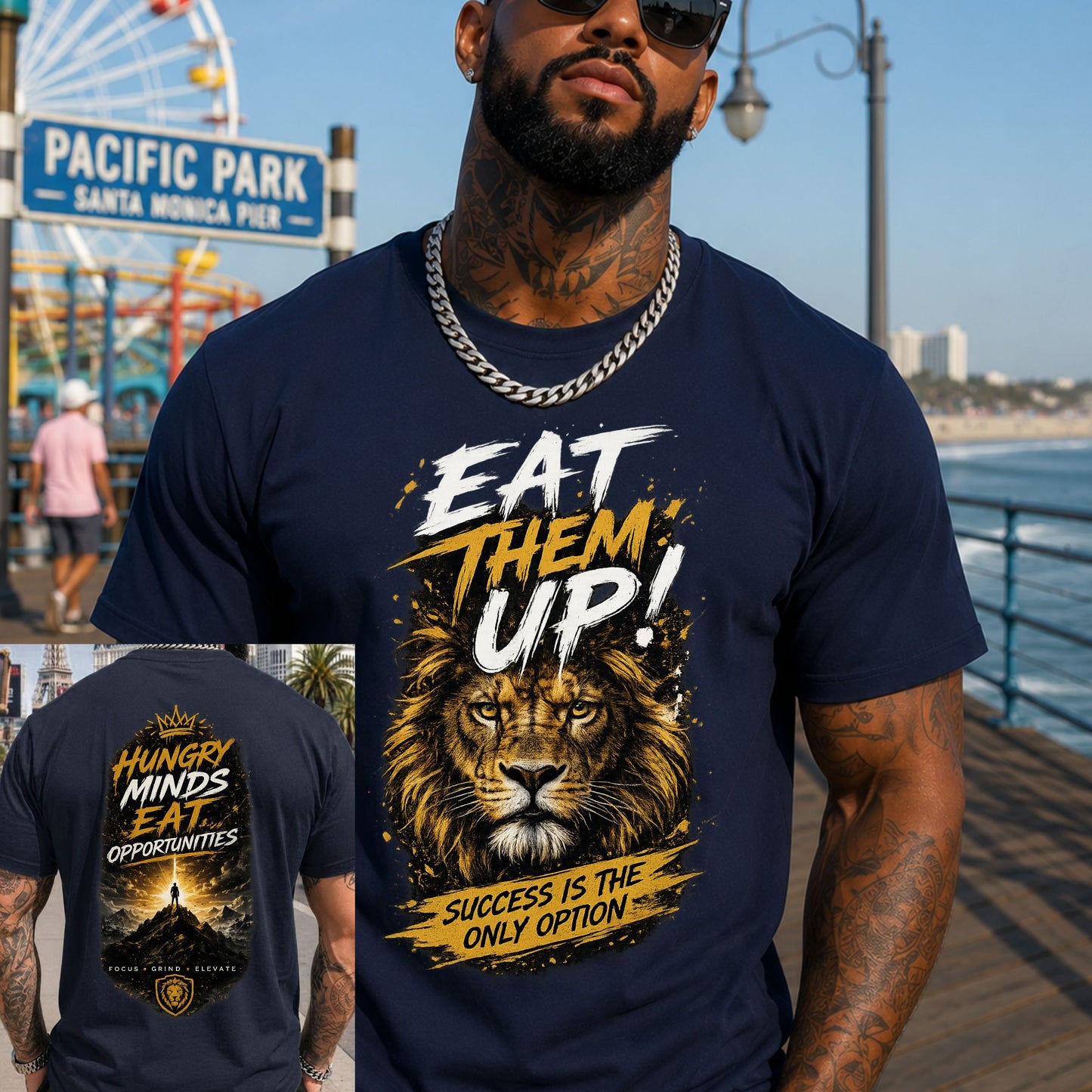 Eat Them Up! Lion Motivational Graphic Tee — "Success Is The Only Option"