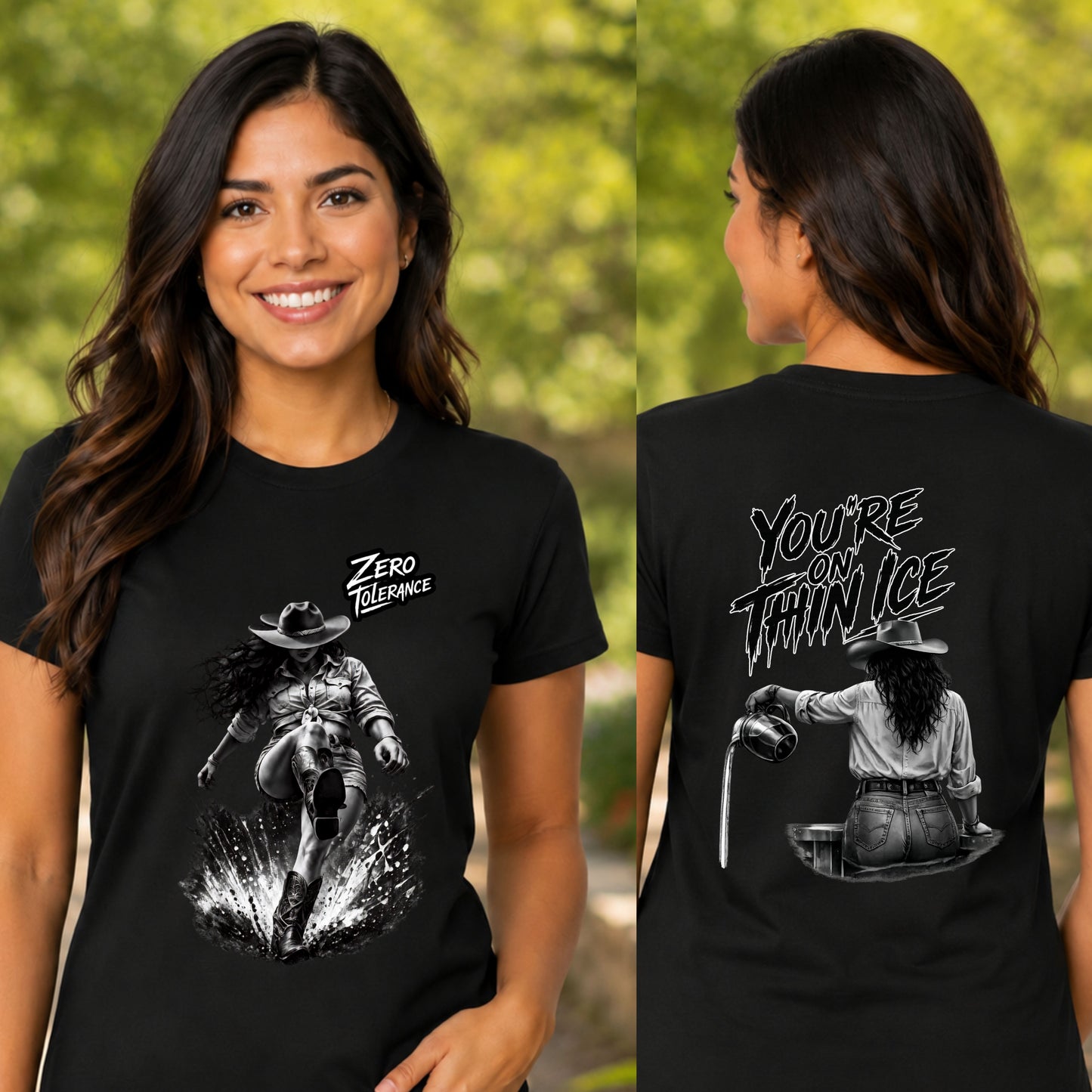 Cowgirl Graphic Tee - 'You're On Thin Ice' Retro Western Shirt