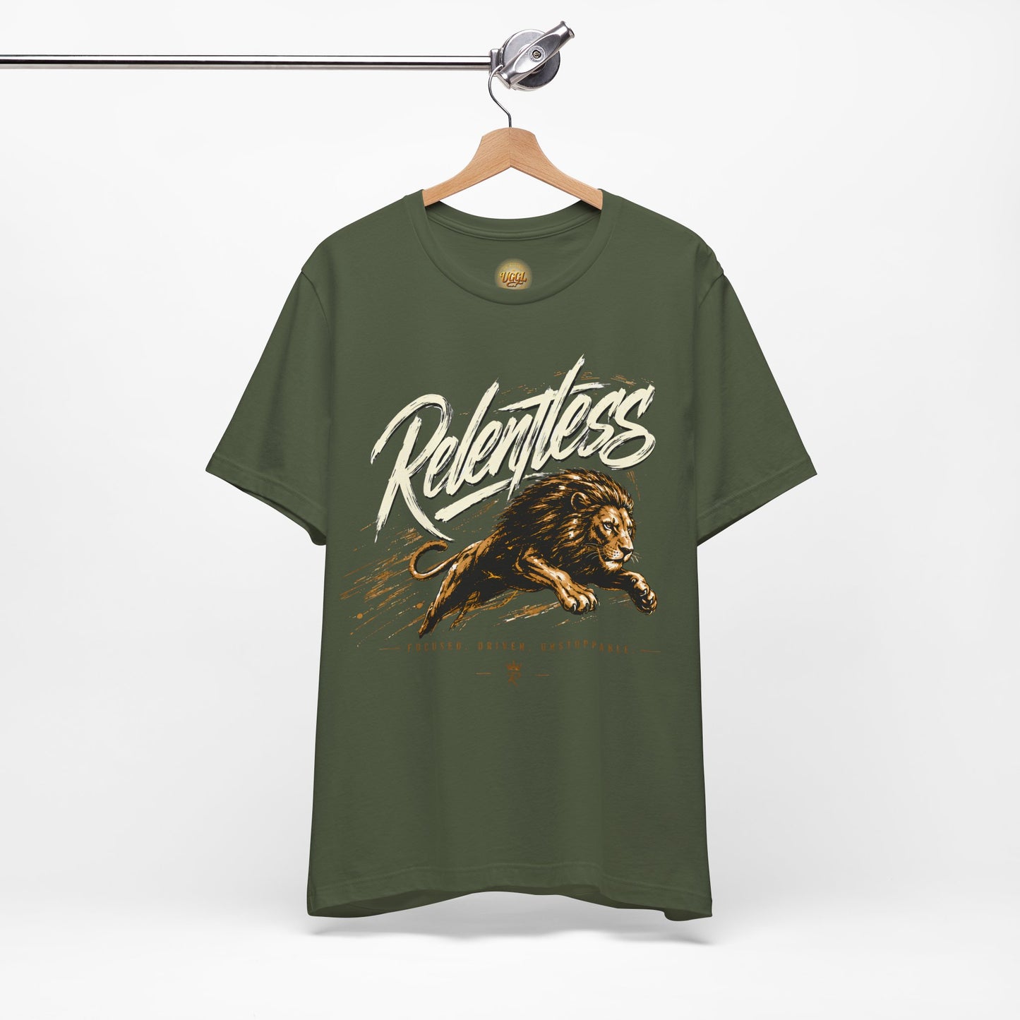 Relentless Lion Graphic Tee — Inspirational Athletic Short Sleeve Shirt