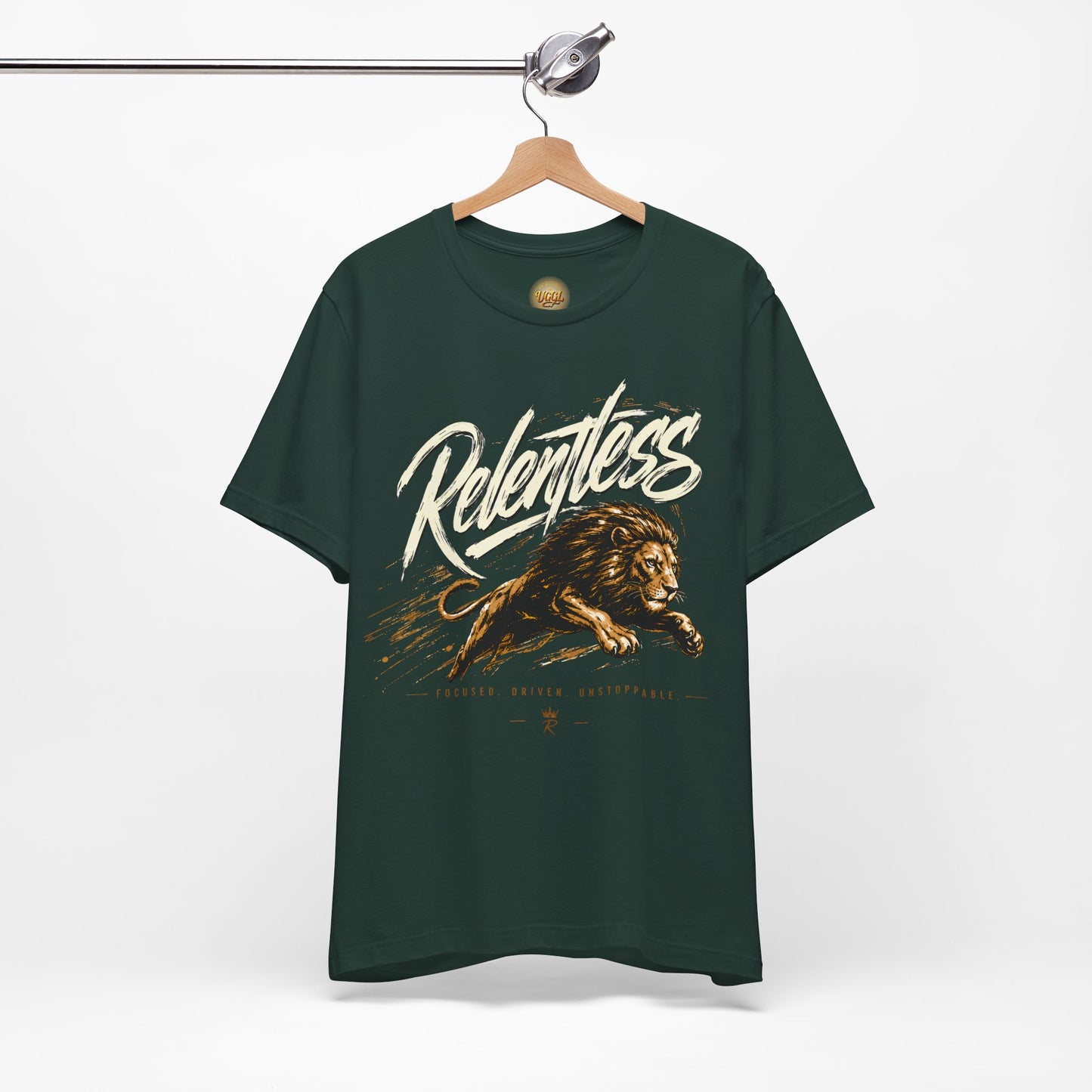 Relentless Lion Graphic Tee — Inspirational Athletic Short Sleeve Shirt