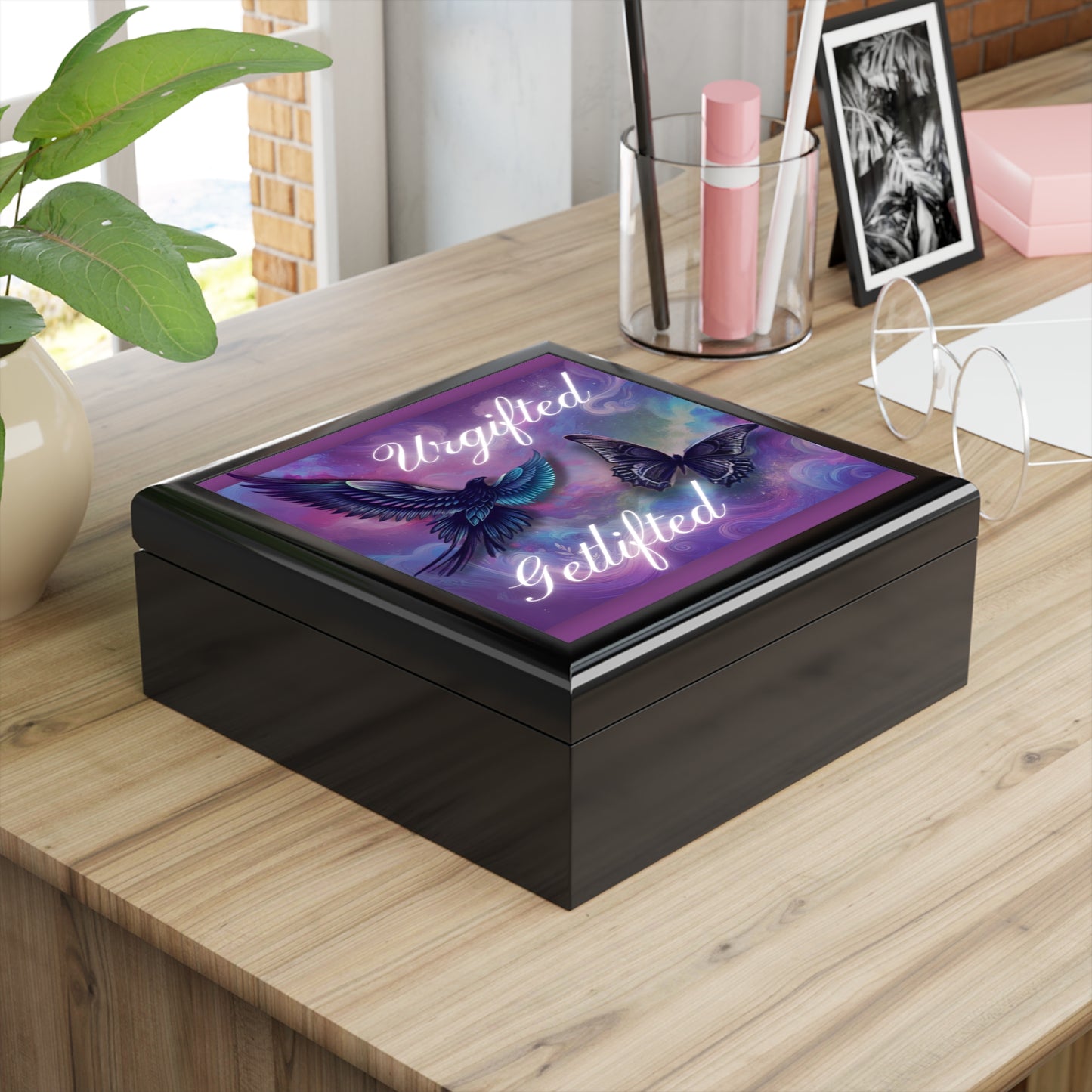 Inspirational Jewelry Box with Butterflies - 'Urgifted, Getlifted'