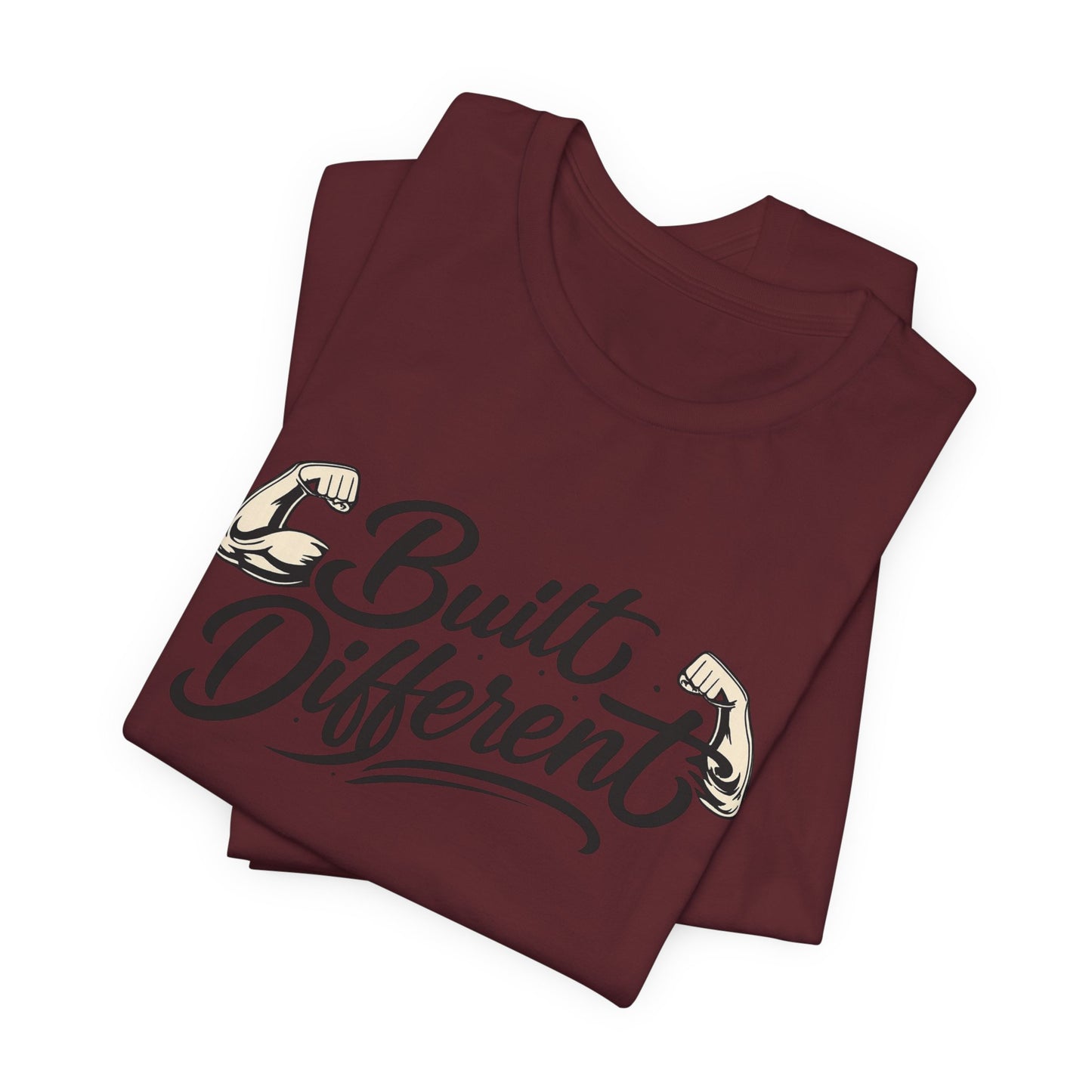 Built Different T-Shirt — Motivational Fitness Tee with Flexing Arms