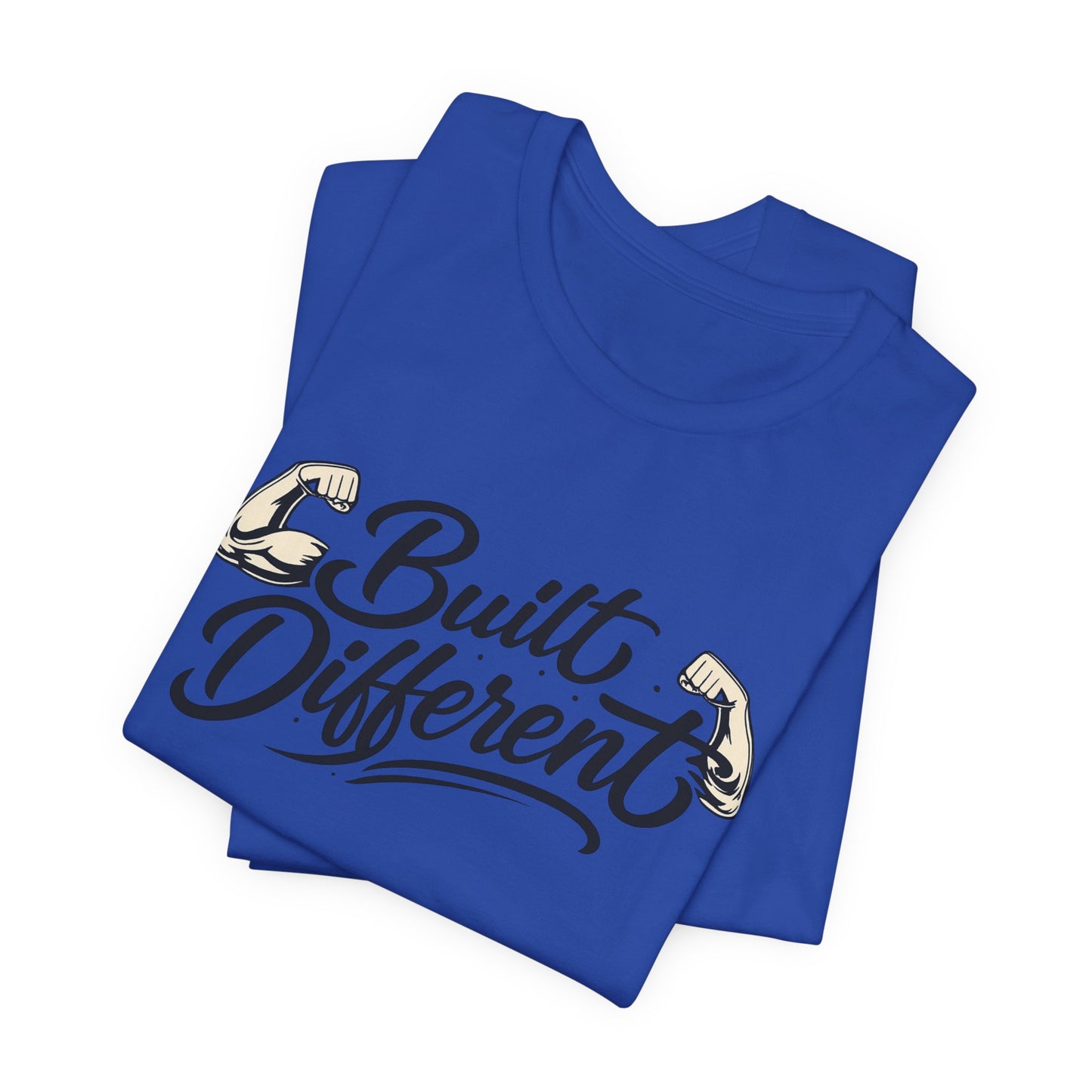 Built Different T-Shirt — Motivational Fitness Tee with Flexing Arms
