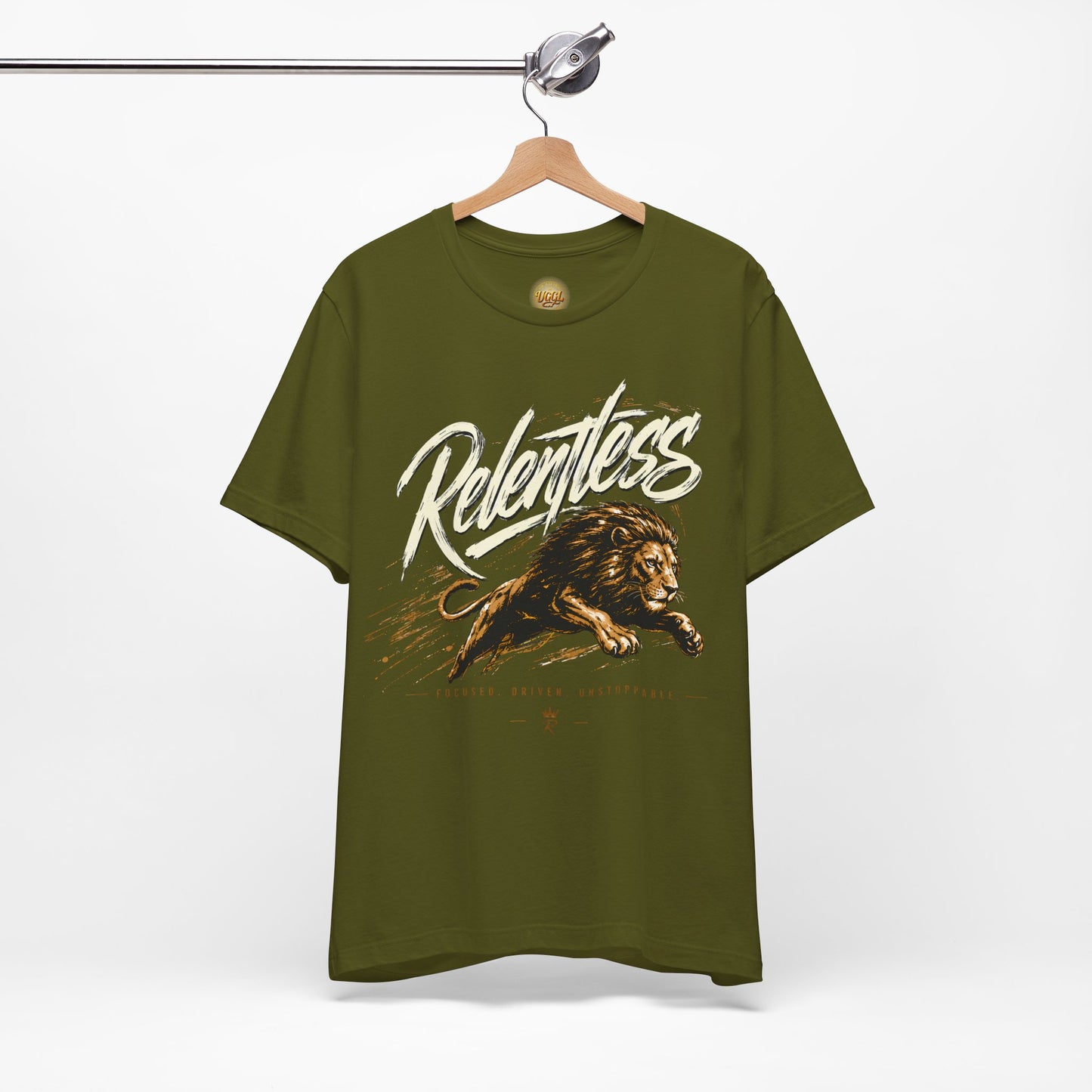 Relentless Lion Graphic Tee — Inspirational Athletic Short Sleeve Shirt
