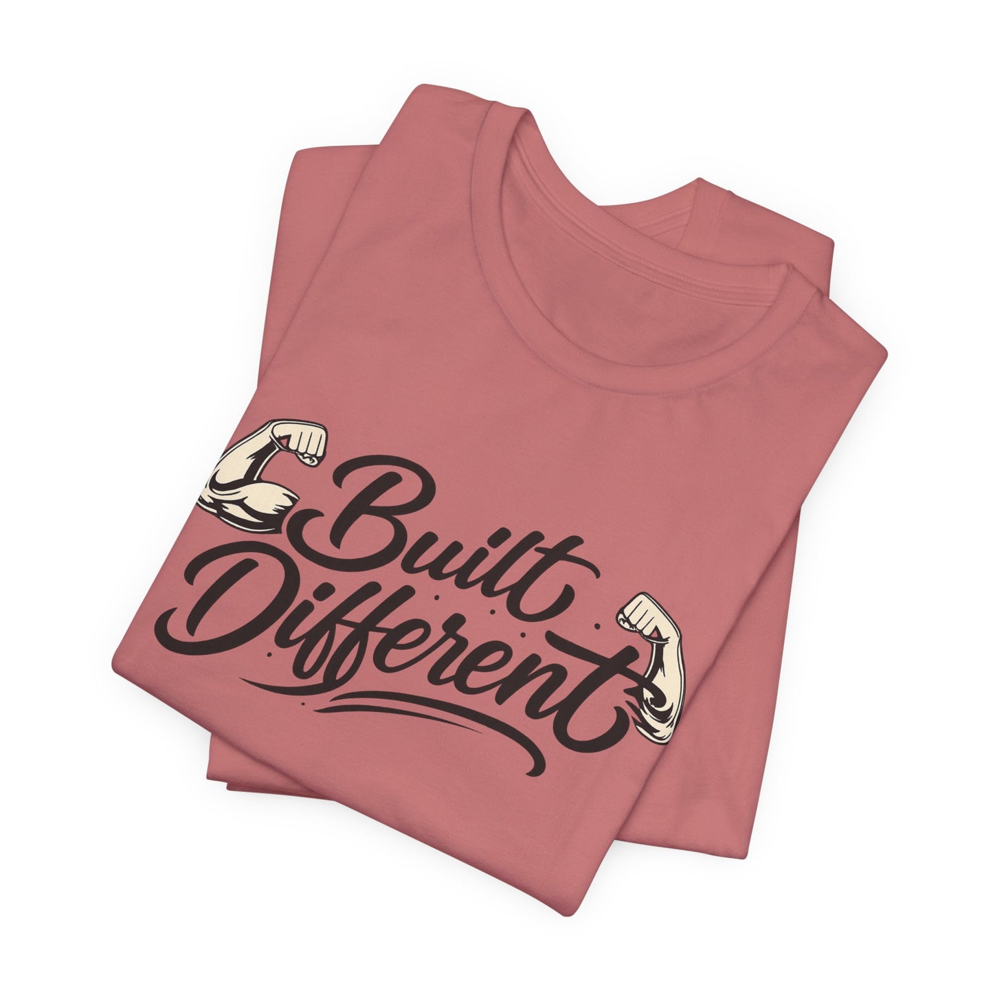 Built Different T-Shirt — Motivational Fitness Tee with Flexing Arms