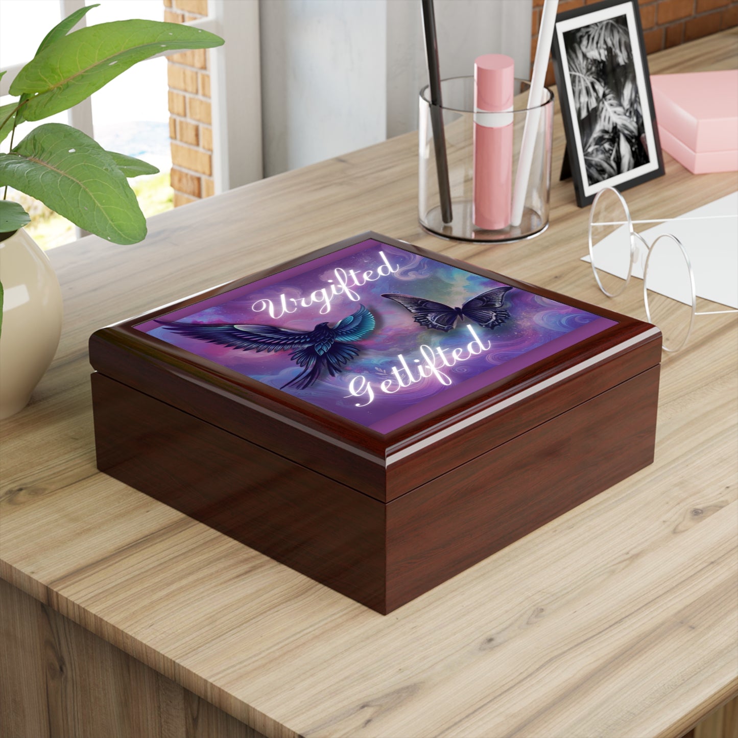 Inspirational Jewelry Box with Butterflies - 'Urgifted, Getlifted'