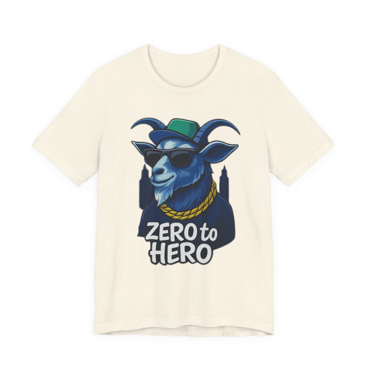 Zero to Hero Goat Tee | Funny Graphic Shirt, Unisex T-Shirt, Gift for Animal Lovers, Birthday Gift, Casual Wear, Motivational Apparel