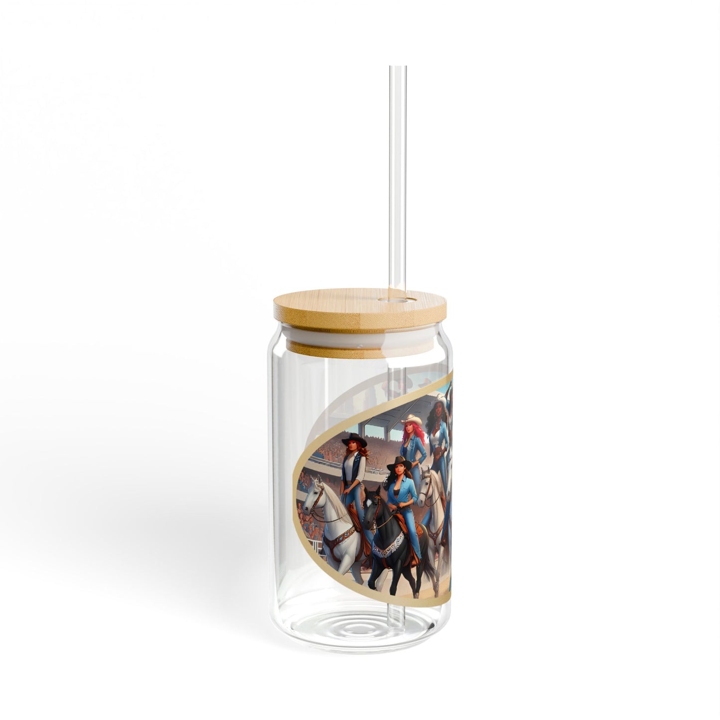 Equestrian-Themed Sipper Glass - 16oz with Stylish Straw