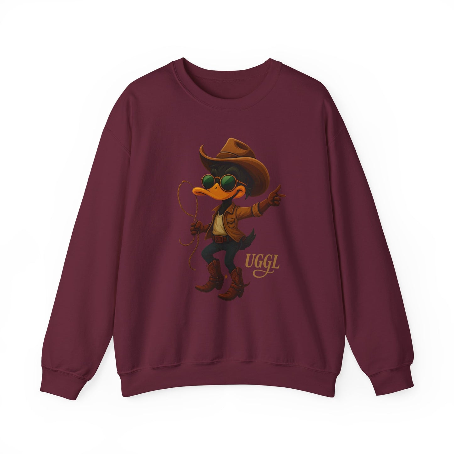 Cowboy Duck Crewneck Sweatshirt, Unisex Sweatshirt, Cozy Fall Apparel, Cute Graphic Sweater, Gifts for Animal Lovers, Trendy Layering