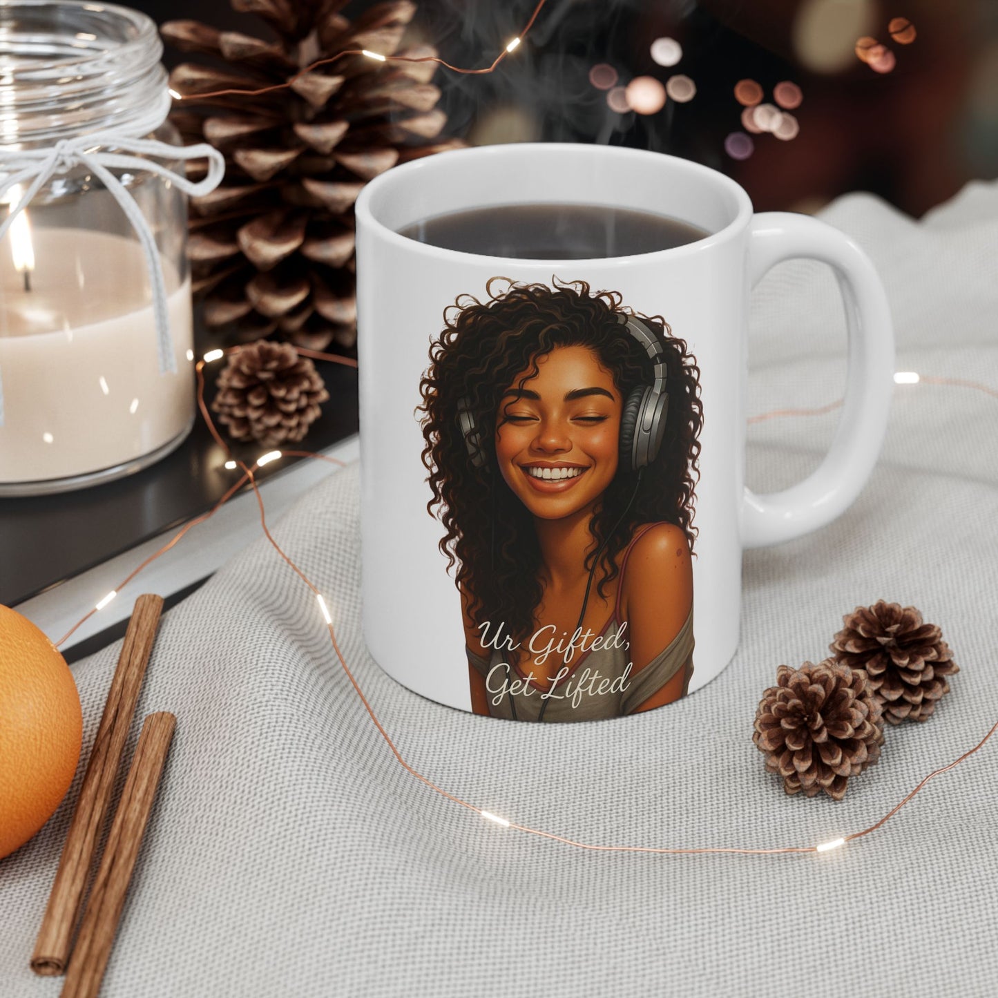 Artistic Ceramic Mug with Beautiful Curly Hair Design, Unique Coffee Cup, Gift for Her, Inspirational Mug, Morning Coffee