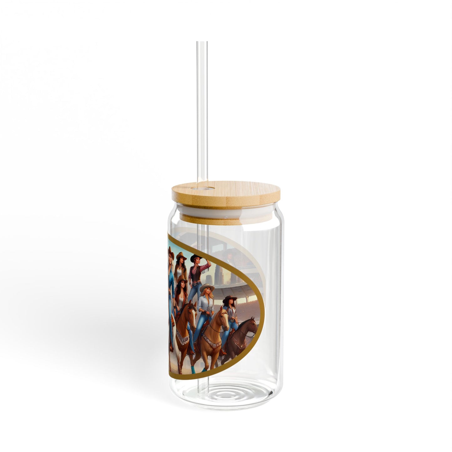 Equestrian-Themed Sipper Glass - 16oz with Stylish Straw