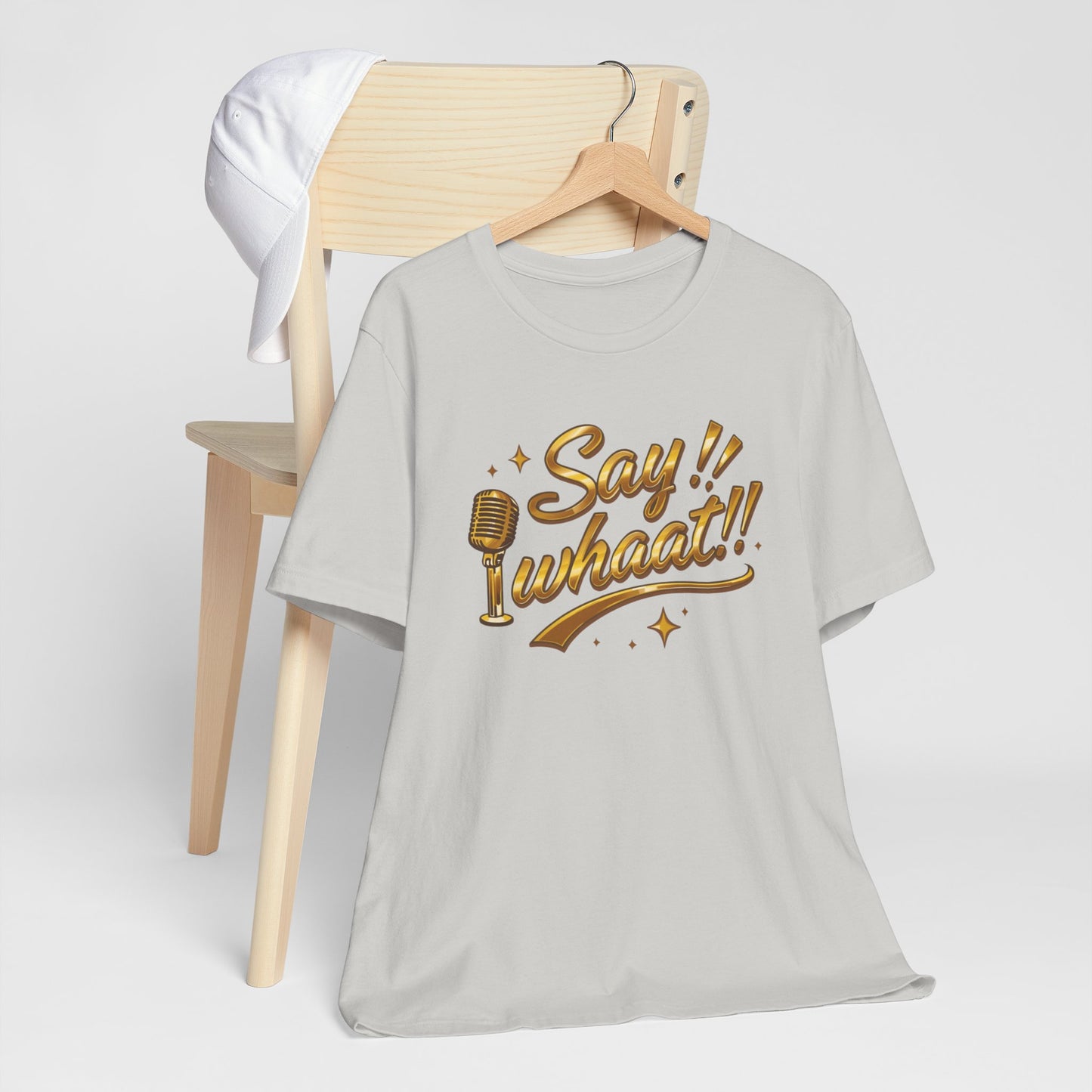 Say What!! Tee — Retro Microphone Karaoke Graphic T‑Shirt