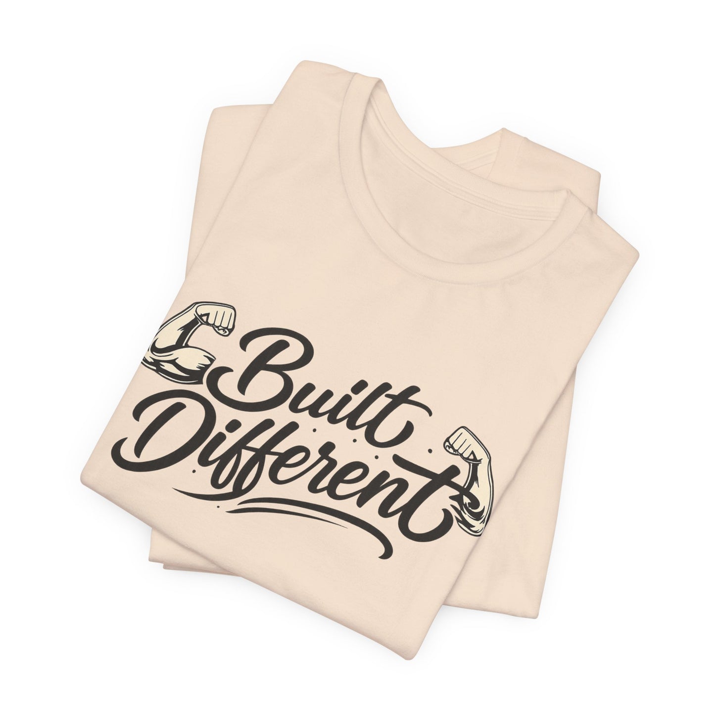 Built Different T-Shirt — Motivational Fitness Tee with Flexing Arms